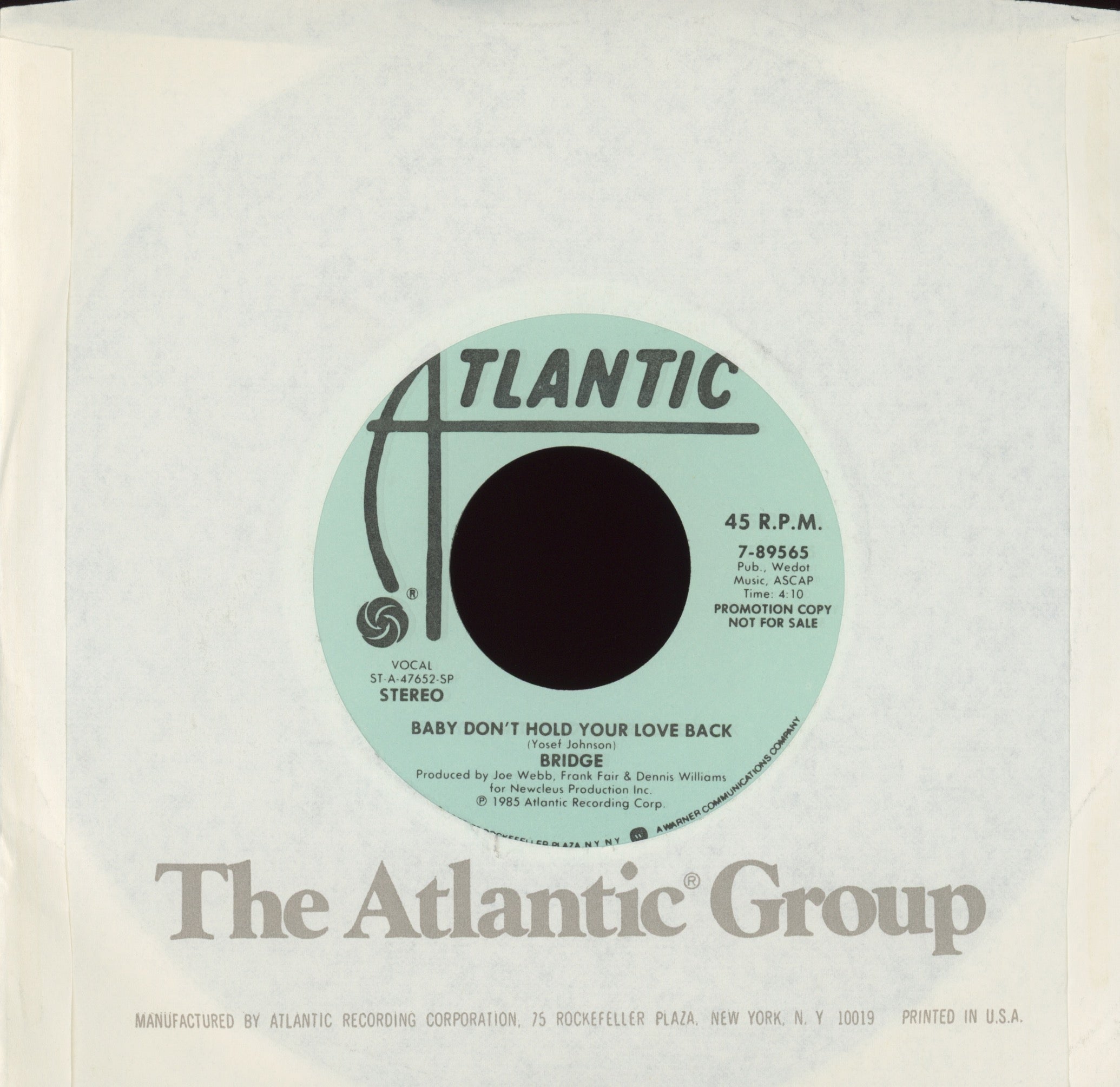 Bridge - Baby Don't Hold Your Love Back on Atlantic Promo