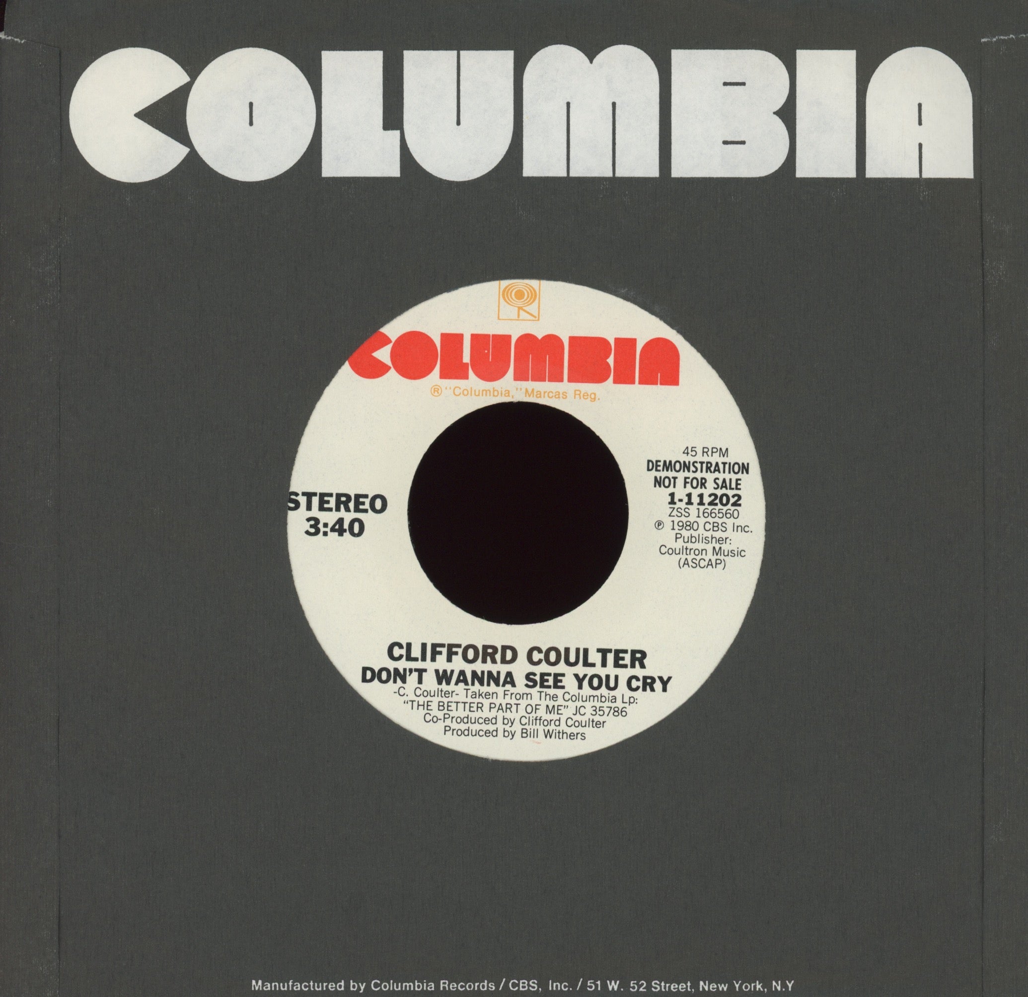 Clifford Coulter - Don't Wanna See You Cry on Columbia Promo