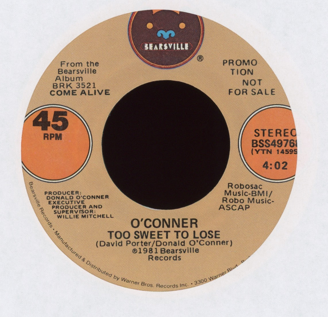 Donald O'Conner - Too Sweet To Lose on Bearsville Promo