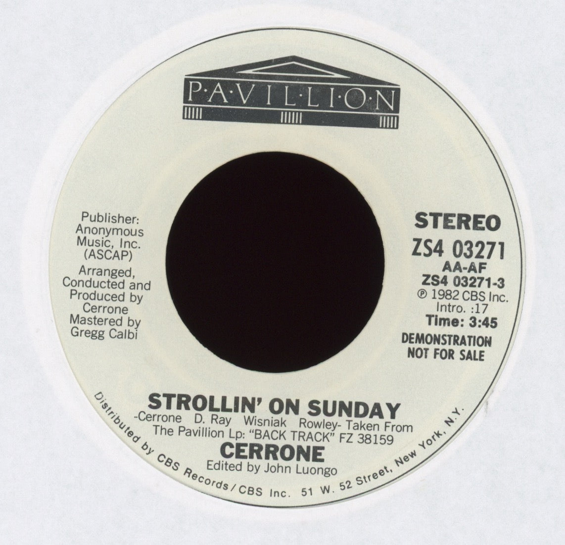 Cerrone - Strollin' On Sunday on Pavillion Promo