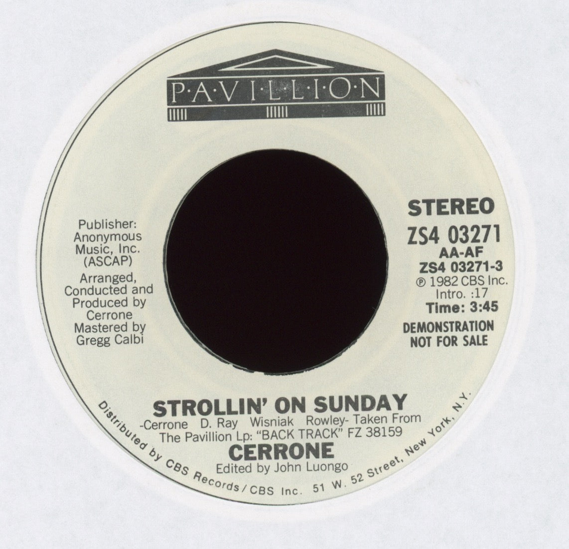 Cerrone - Strollin' On Sunday on Pavillion Promo