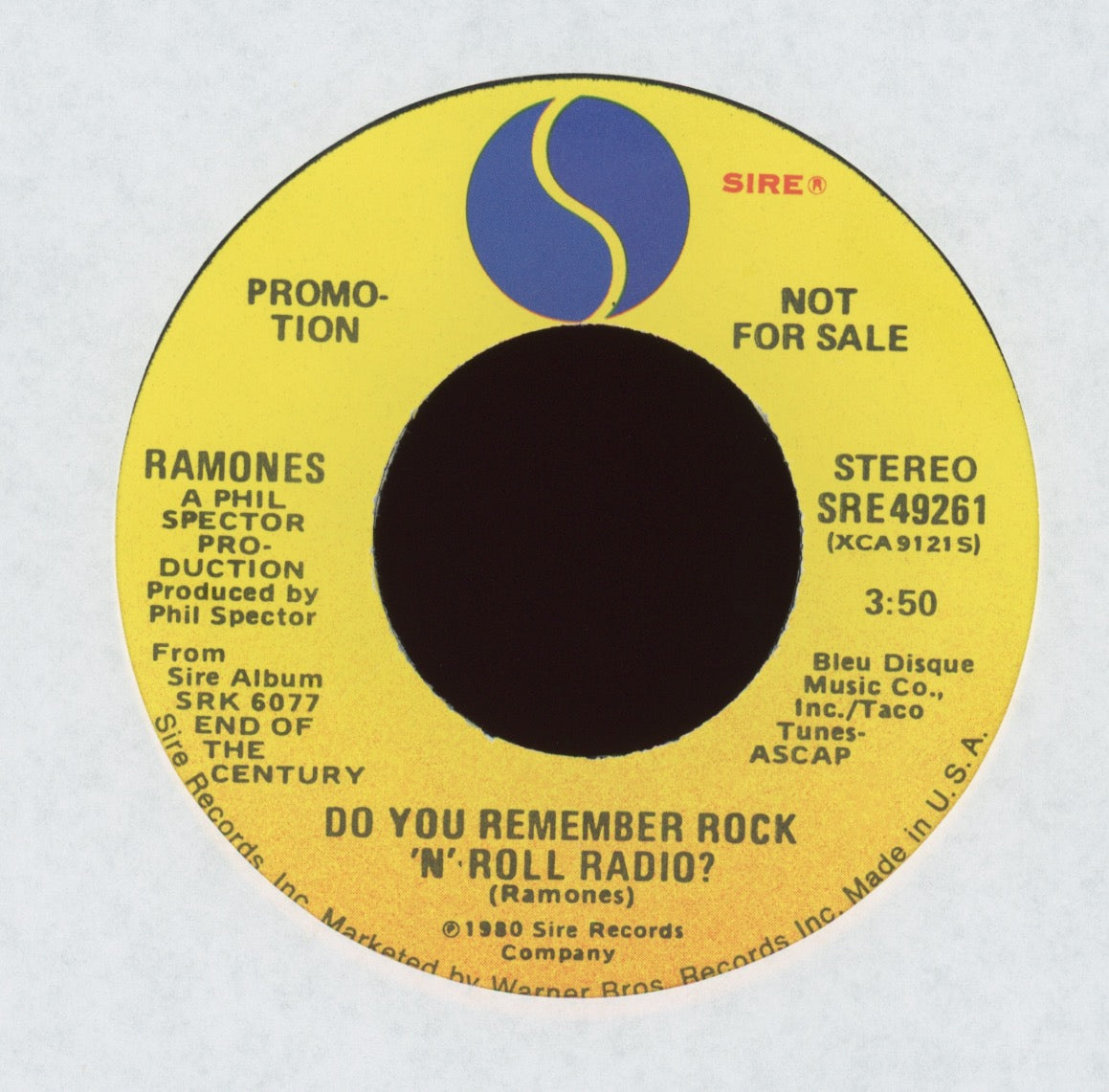 Ramones - Do You Remember Rock 'N' Roll Radio? on Sire Promo