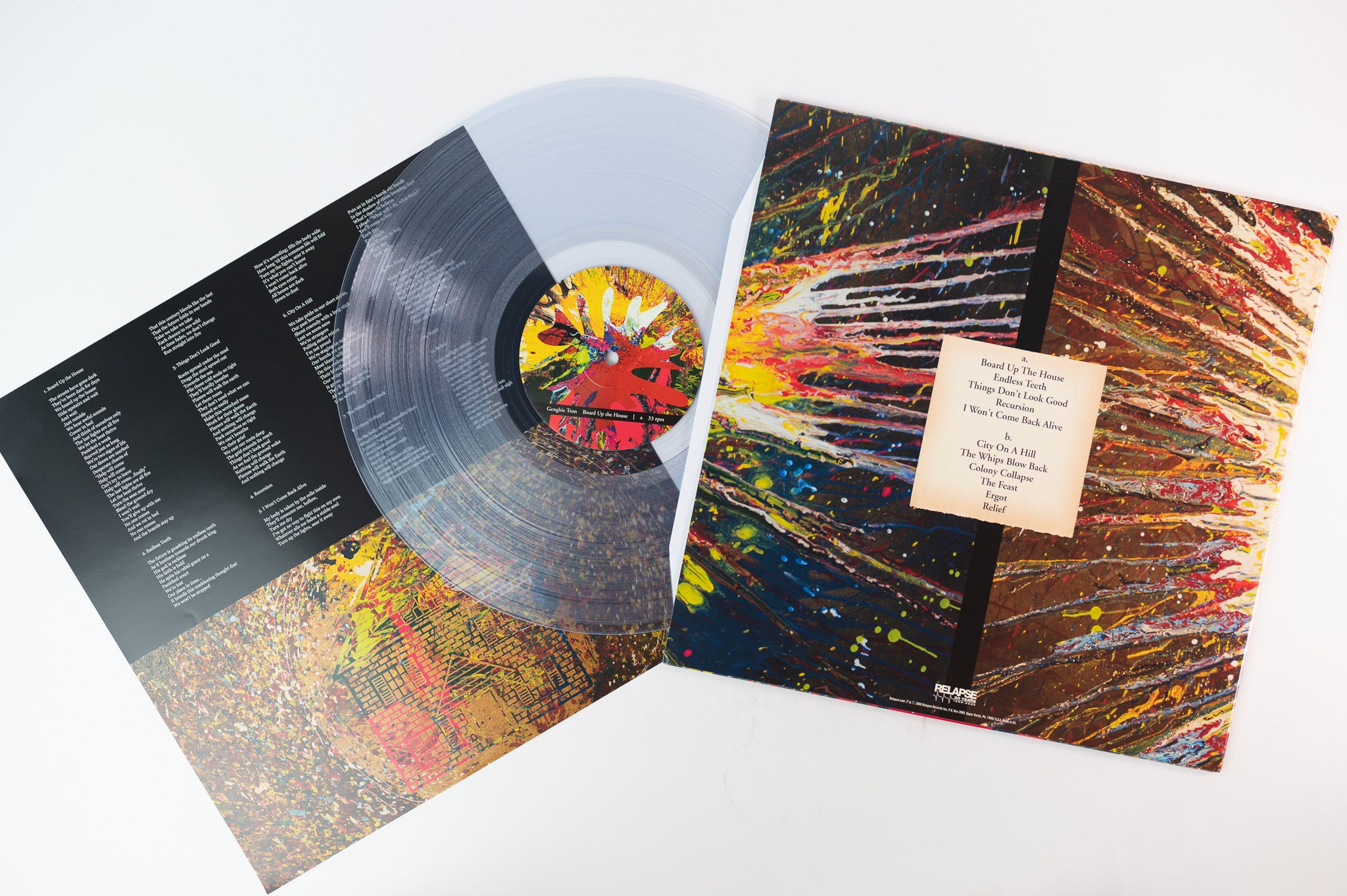 Genghis Tron - Board Up The House on Relapse Clear Vinyl Reissue