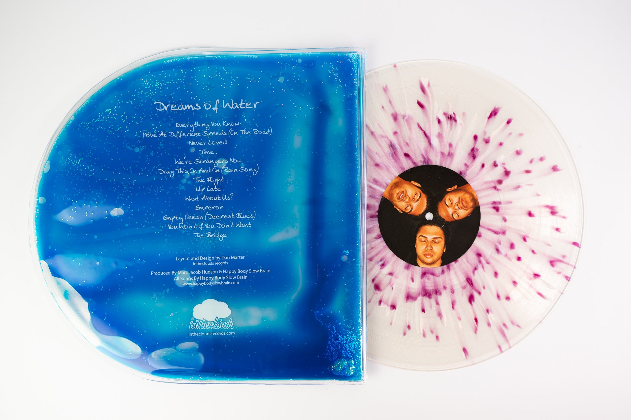 Happy Body Slow Brain - Dreams Of Water on InTheClouds Clear w/ White & Purple Splatter Repress