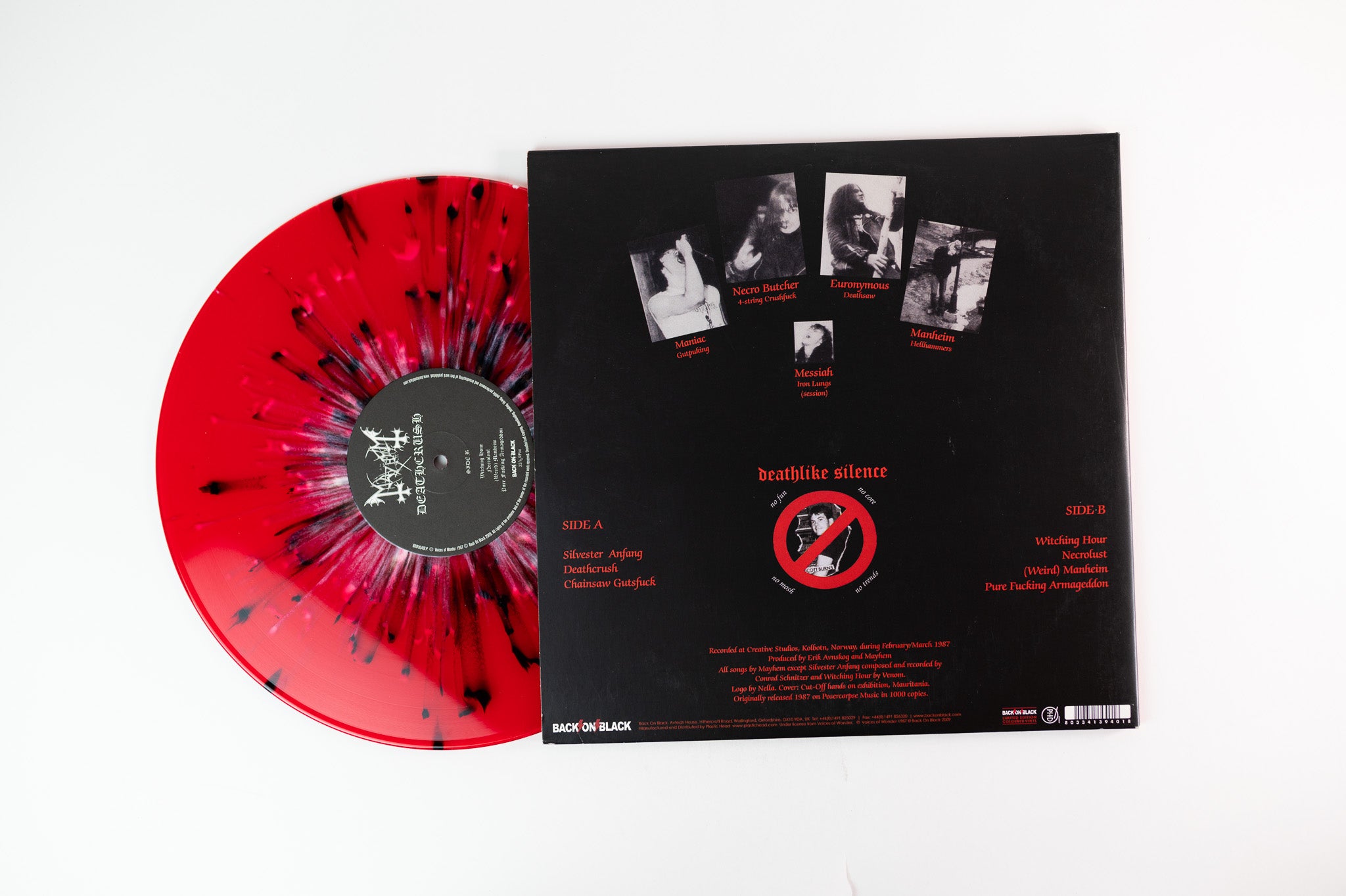 Mayhem - Deathcrush on Back on Black Red White & Black Splatter Vinyl Reissue