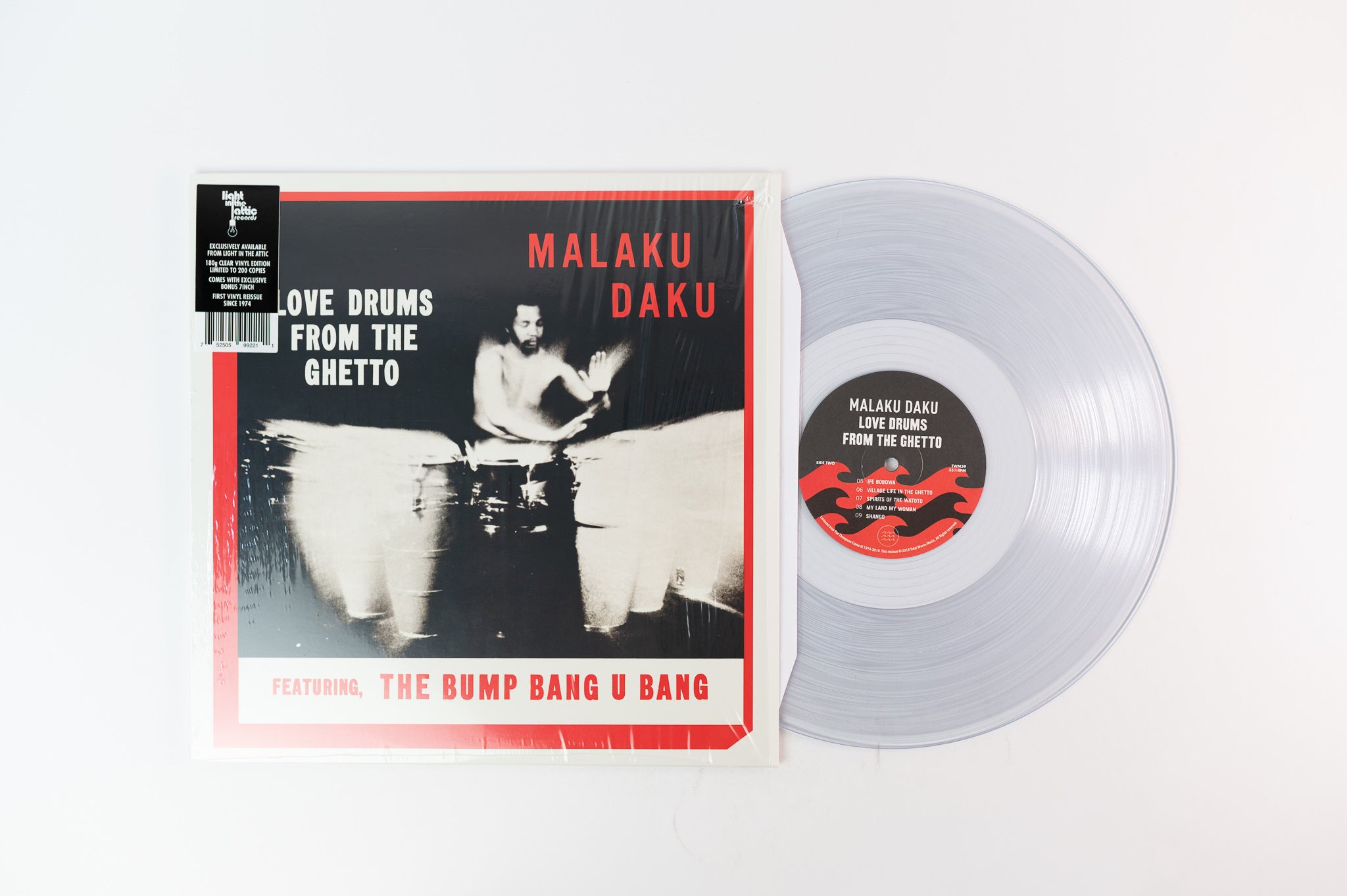 Malaku Daku - Love Drums From The Ghetto on Tidal Waves Light in the Attic Clear Vinyl Reissue with Bonus 7"