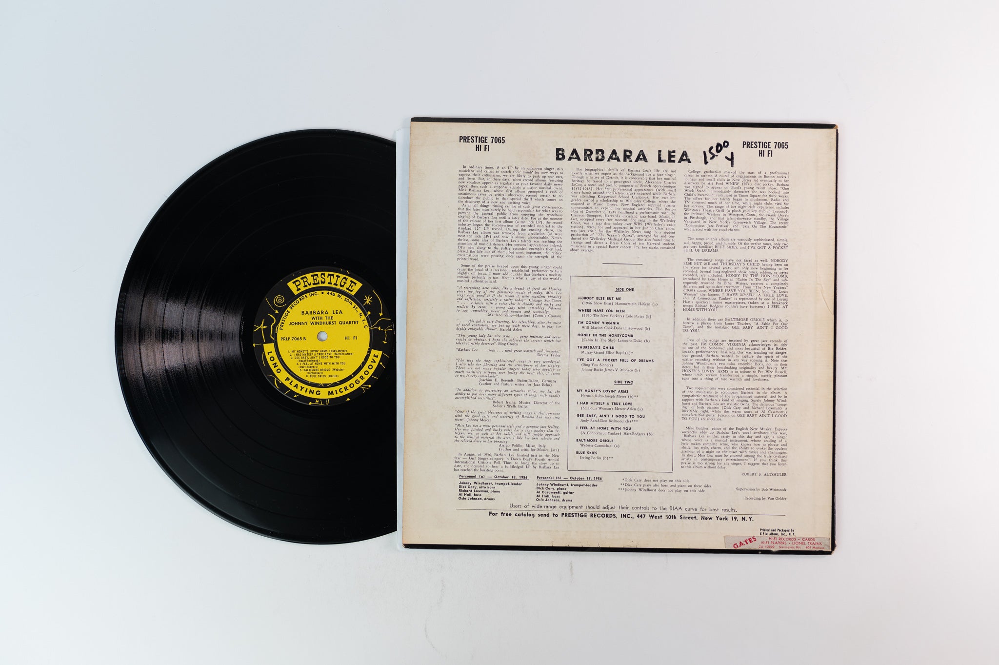 Barbara Lea - Barbara Lea With The Johnny Windhurst Quintets on Prestige Mono W 50th Deep Groove