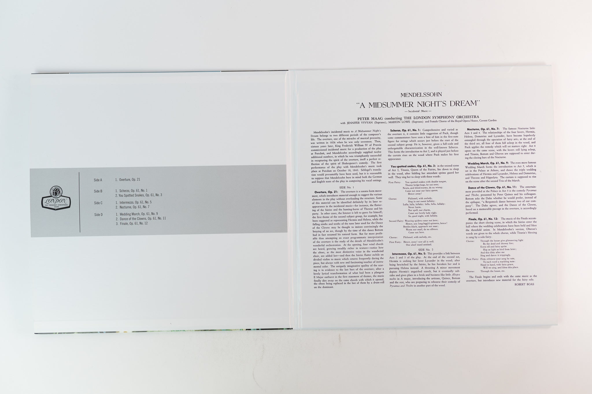 Felix Mendelssohn-Bartholdy - A Midsummer Night's Dream on London ORG Limited Numbered 180 Gram Reissue