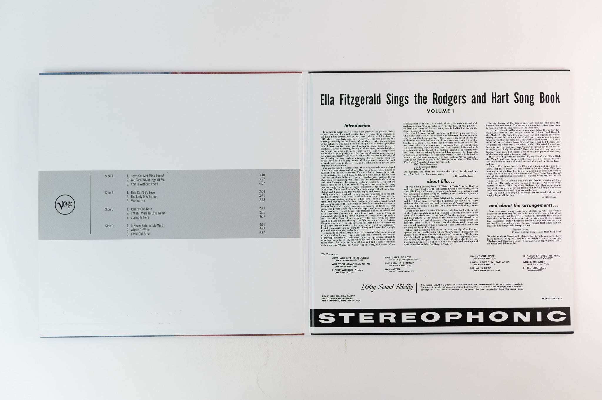 Ella Fitzgerald - Sings The Rodgers And Hart Song Book Volume 1 on Verve ORG Limited Numbered 180 Gram Reissue