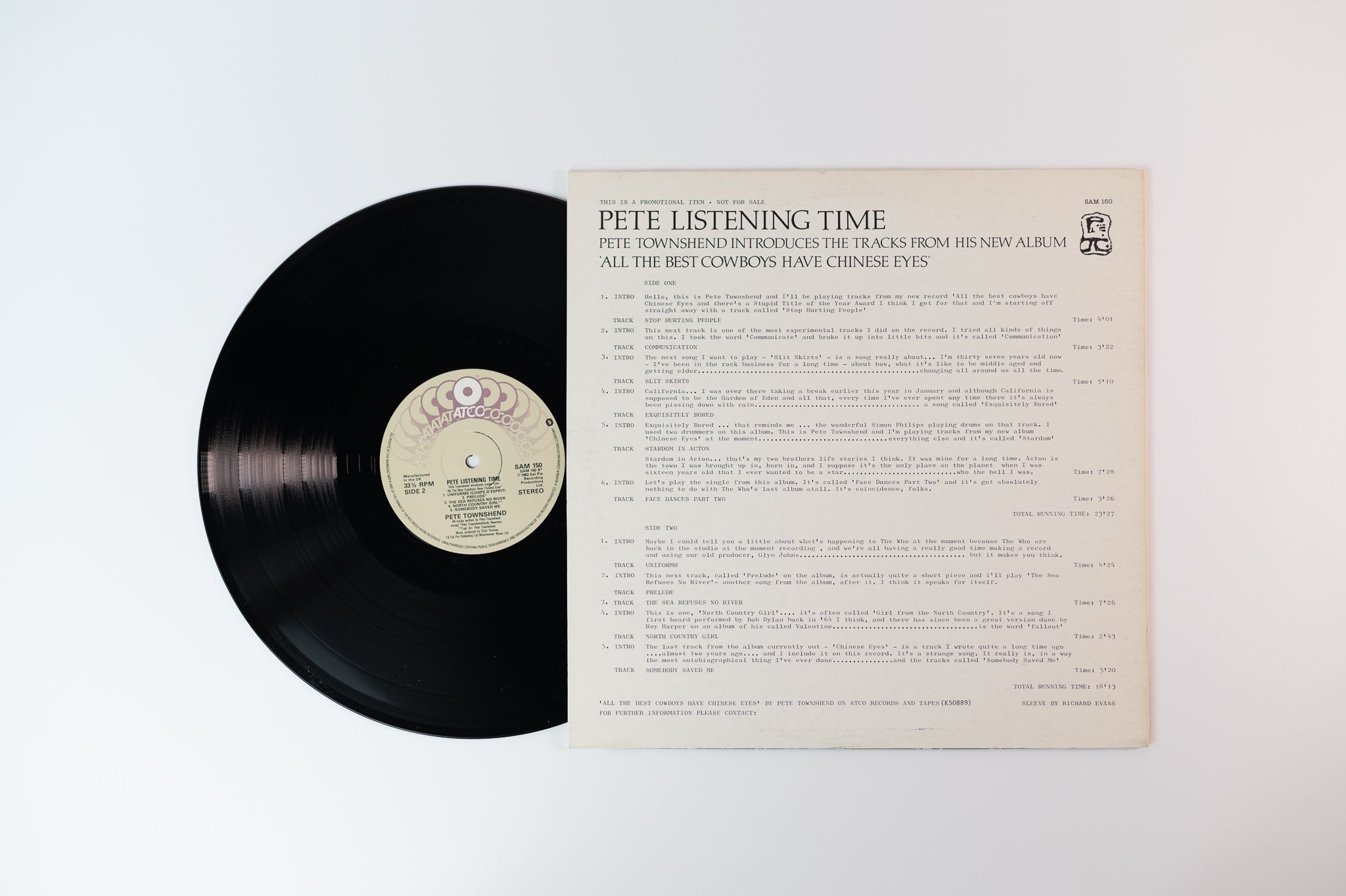 Pete Townshend - Pete Listening Time on Atco UK Promo Only