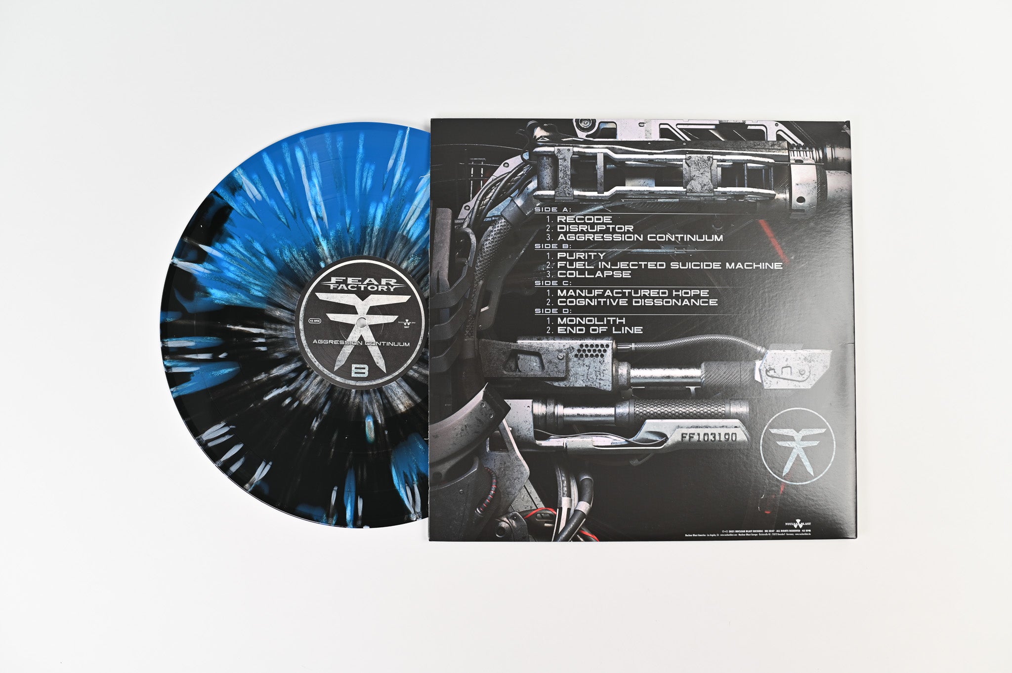 Fear Factory - Aggression Continuum on Nuclear Blast Ltd Black & Blue with White Splatter