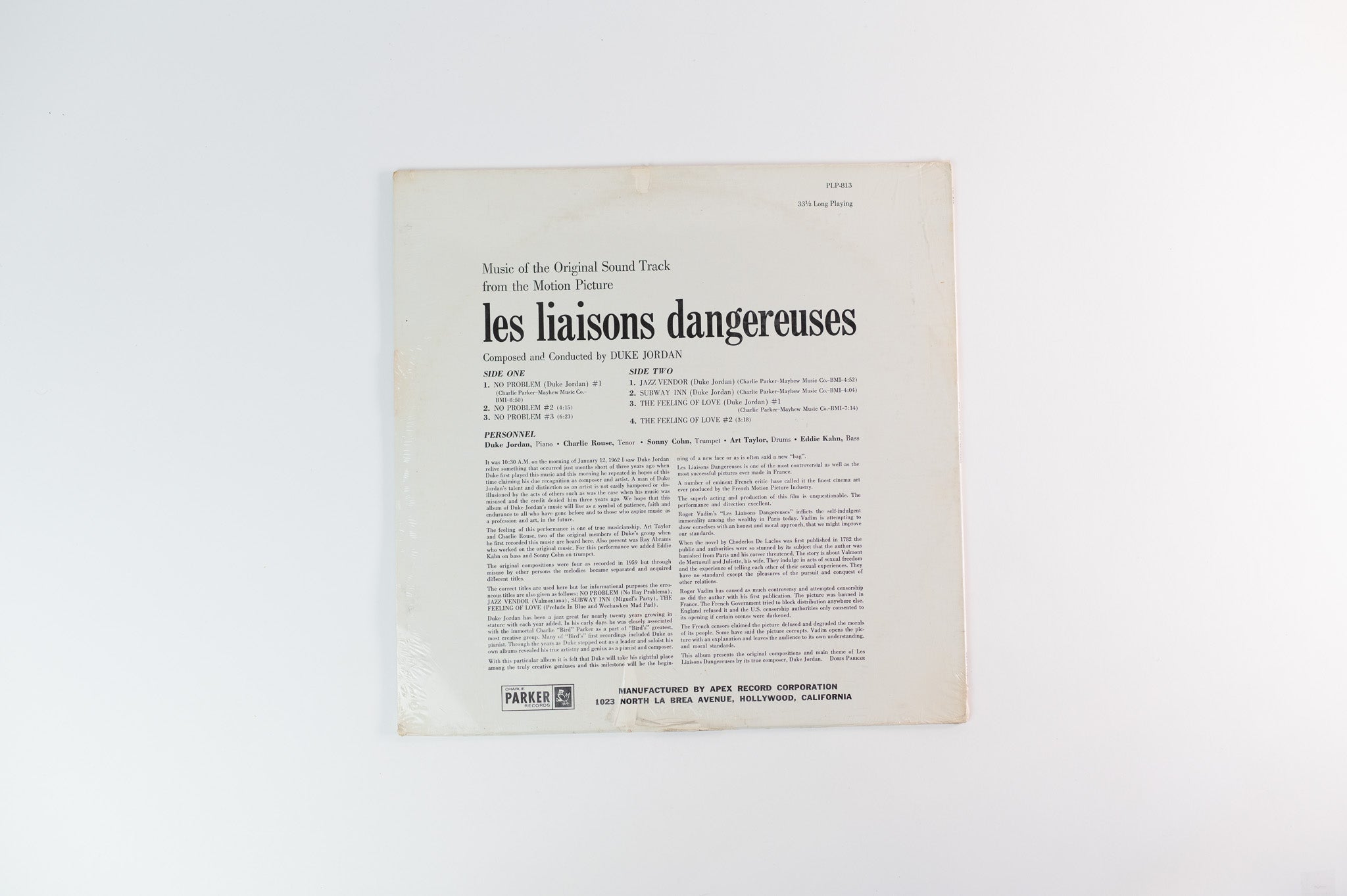 Duke Jordan - Les Liaisons Dangereuses (Music Of The Original Soundtrack) on Charlie Parker Sealed