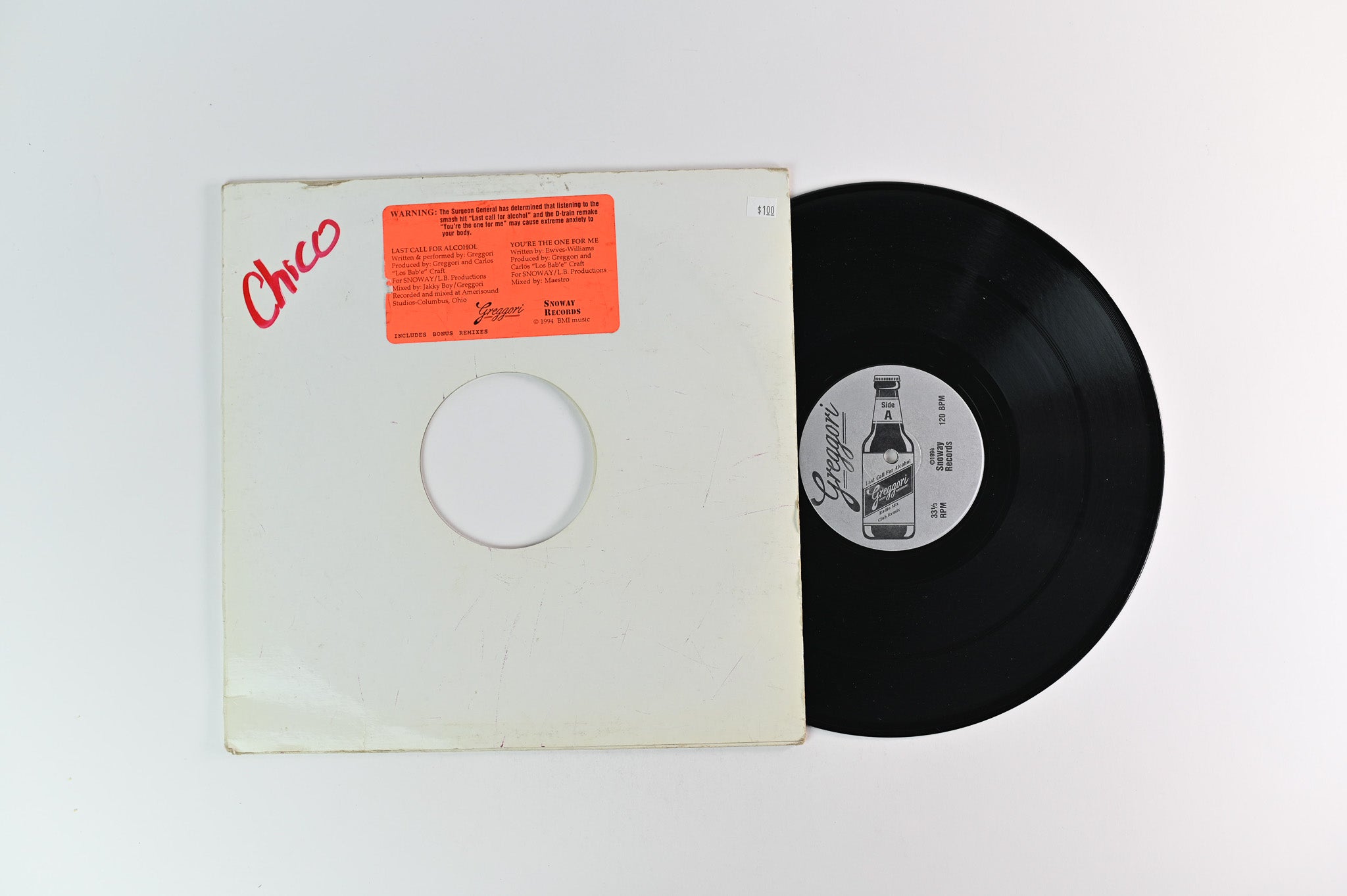 Greggori - Last Call For Alcohol on Snoway 12" Single