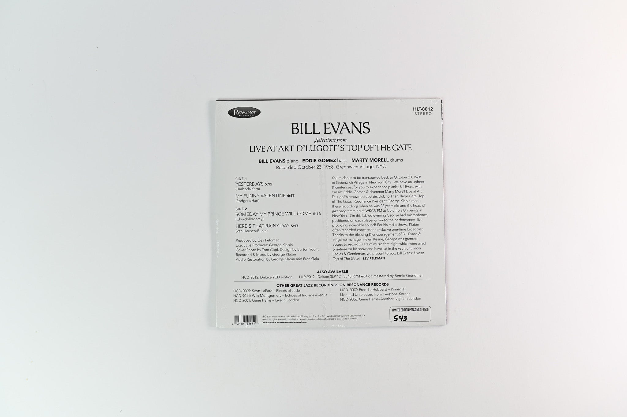 Bill Evans - Selections From Live At Art D'Lugoff's Top Of The Gate Resonance RSD 10" Sealed
