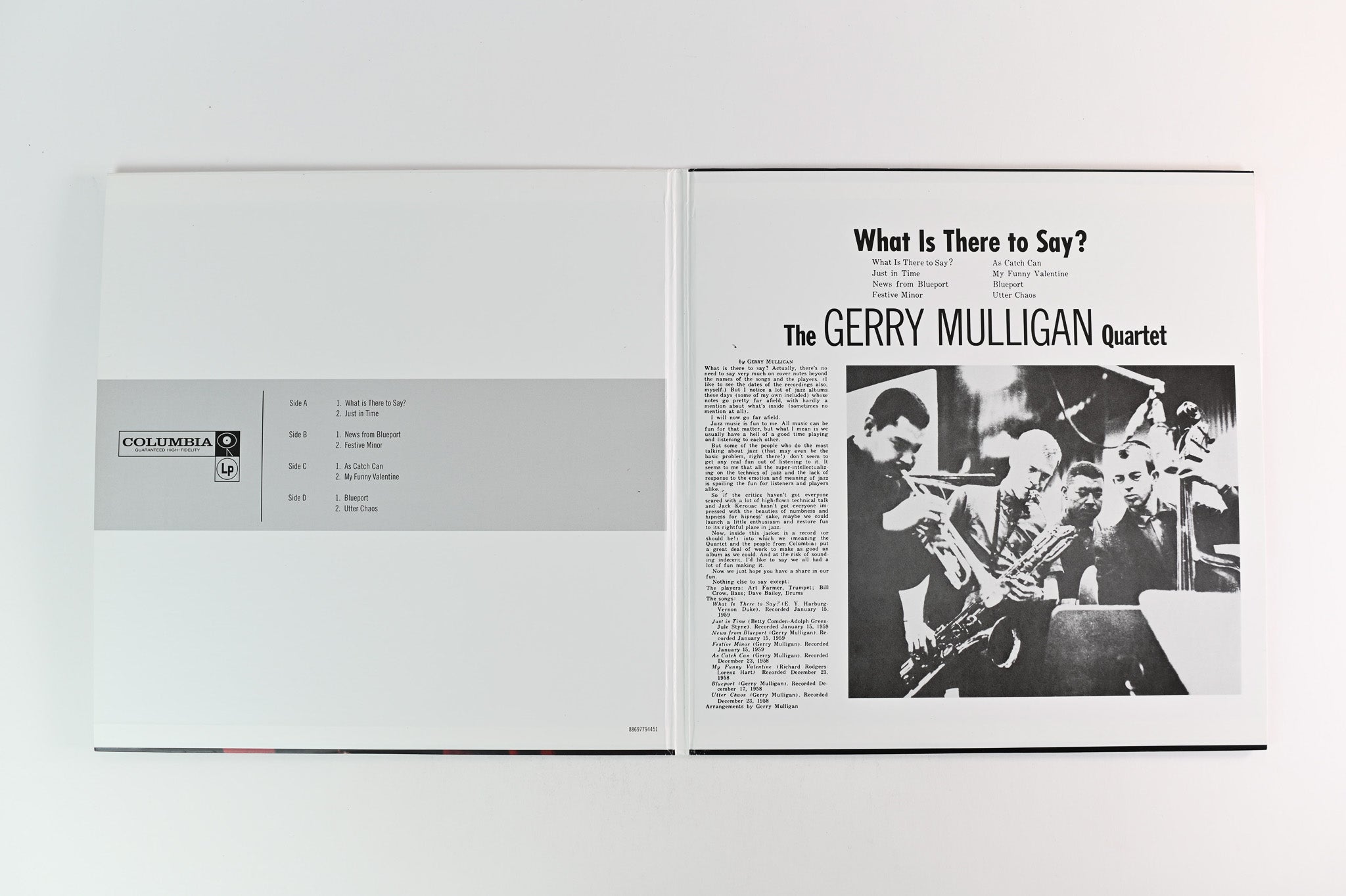 Gerry Mulligan Quartet - What Is There To Say? on ORG Columbia Ltd Numbered 180 Gram Reissue