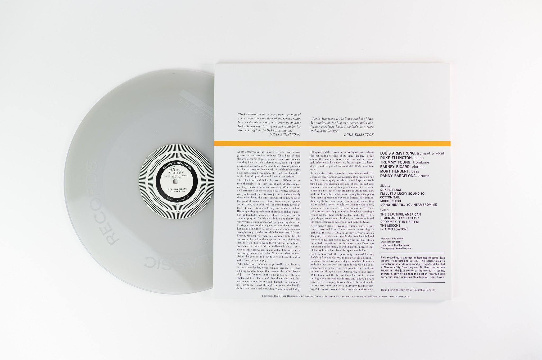 Louis Armstrong & Duke Ellington - Recording Together For The First Time Classic Records Clear Vinyl 200 Gram Reissue