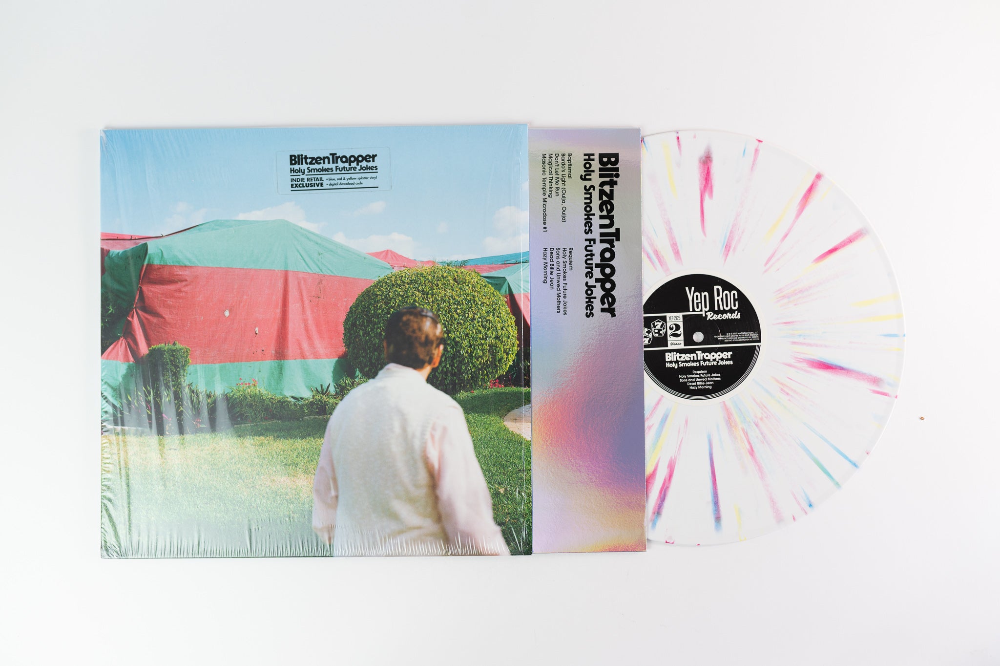 Blitzen Trapper - Holy Smokes Future Jokes on Yep Roc Ltd White w/ Blue, Red and Yellow Splatter