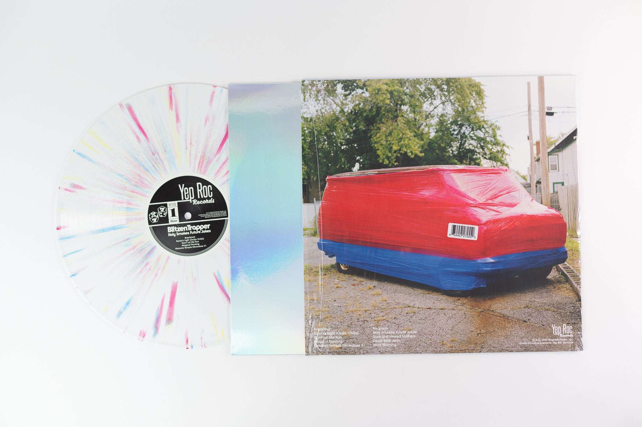 Blitzen Trapper - Holy Smokes Future Jokes on Yep Roc Ltd White w/ Blue, Red and Yellow Splatter