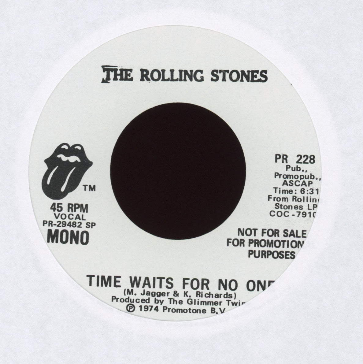 The Rolling Stones - Time Waits For No One on Rolling Stones Records Rare Promo With Picture Sleeve