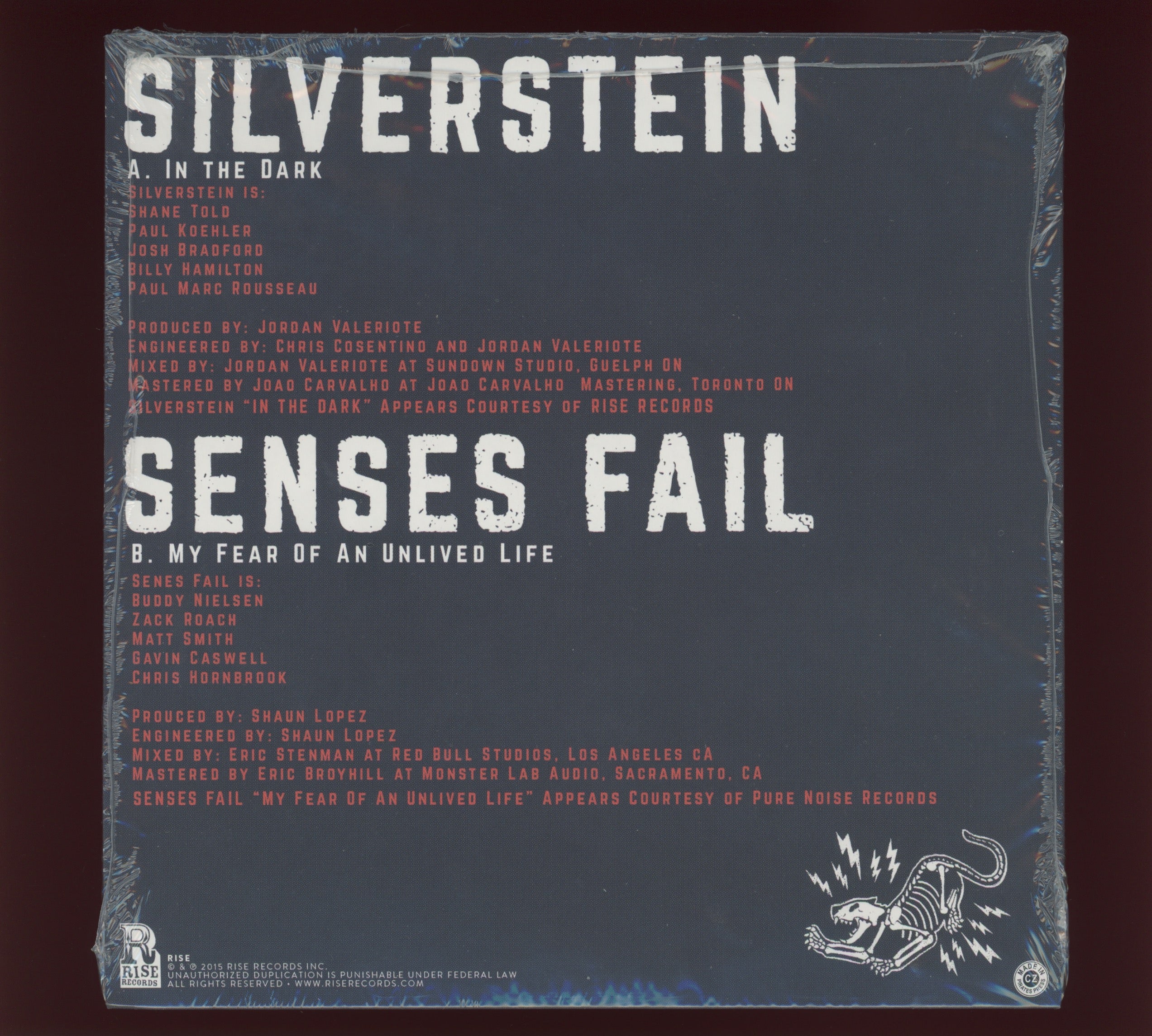 Silverstein / Senses Fail - Tour Split on Rise Pure Noise Red With Black Splatter 7"
