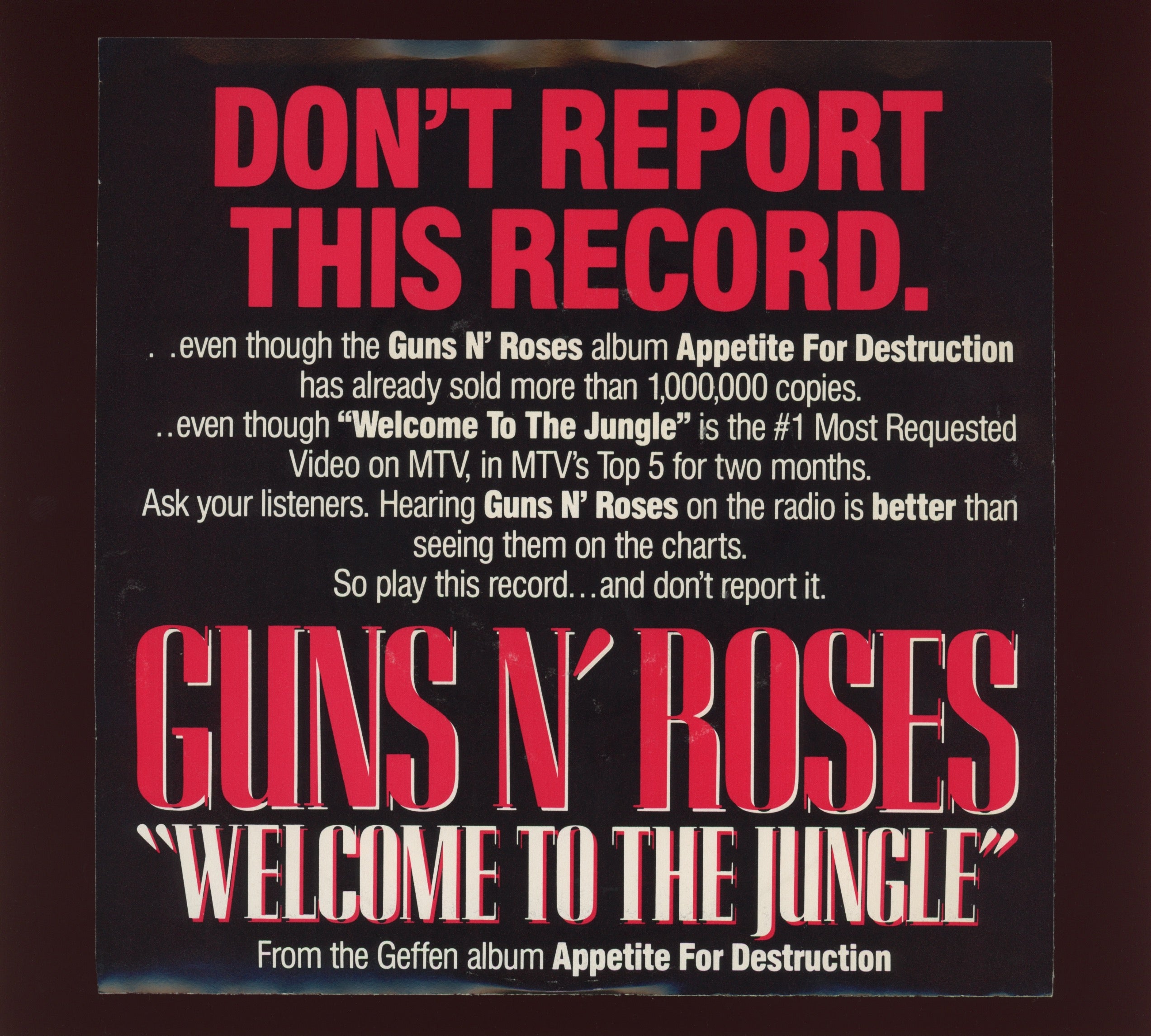 Guns N' Roses - Welcome To The Jungle on Geffen Promo