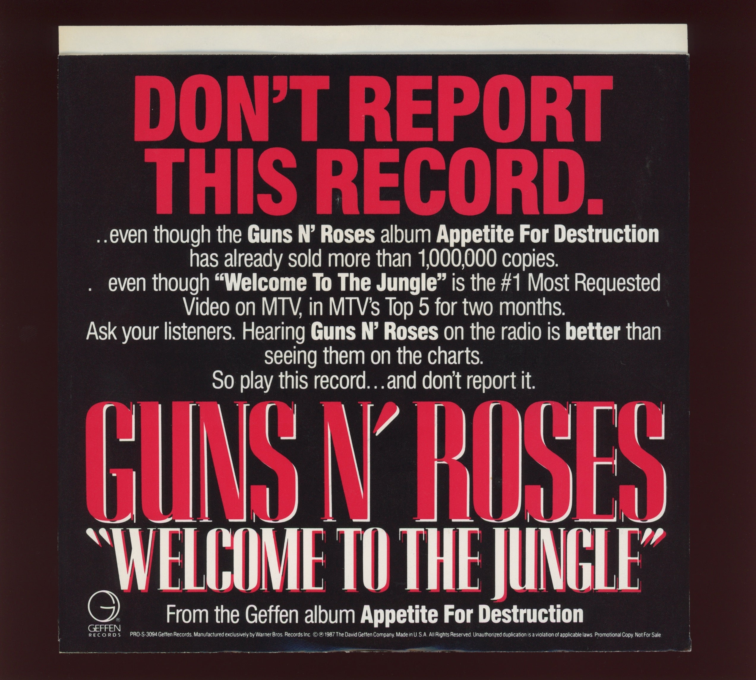 Guns N' Roses - Welcome To The Jungle on Geffen Promo