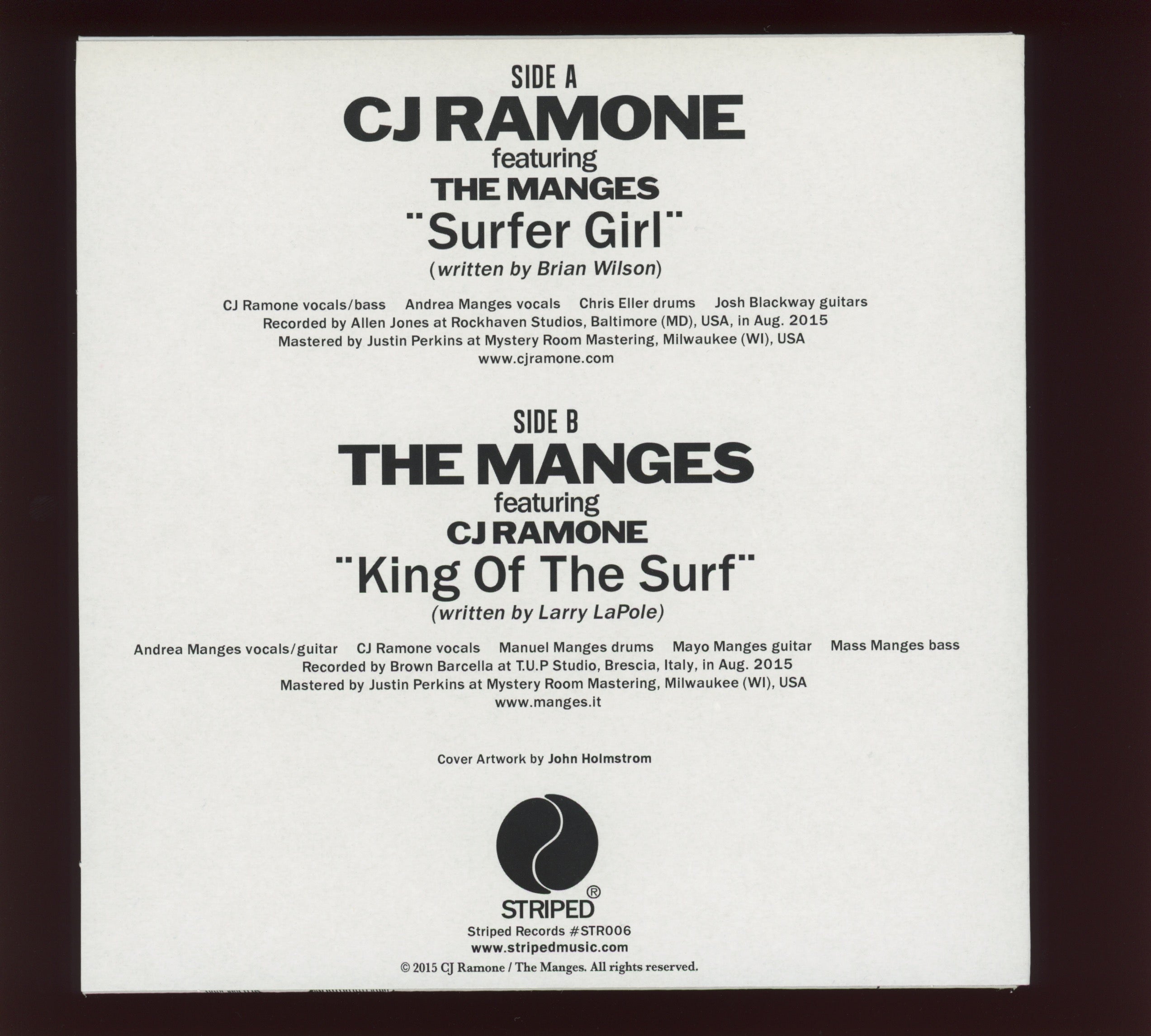 C.J. Ramone featuring The Manges- Surfer Girl / King Of The Surf on Striped Italian Press