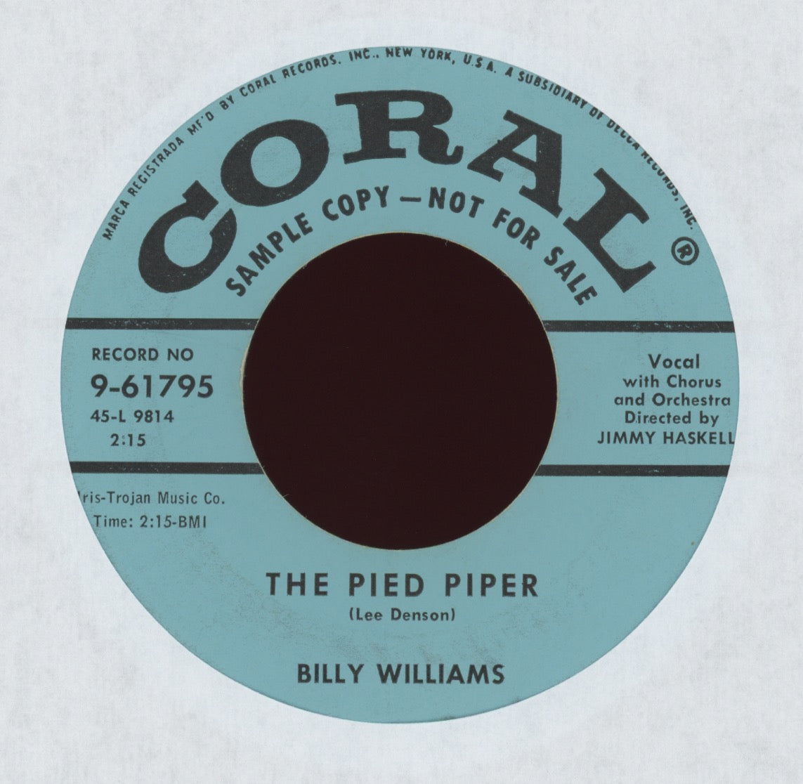Billy Williams - The Pied Piper on Coral Promo