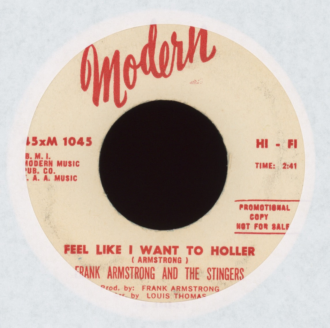 Frank Armstrong & The Stingers - Feel Like I Want To Holler on Modern Promo