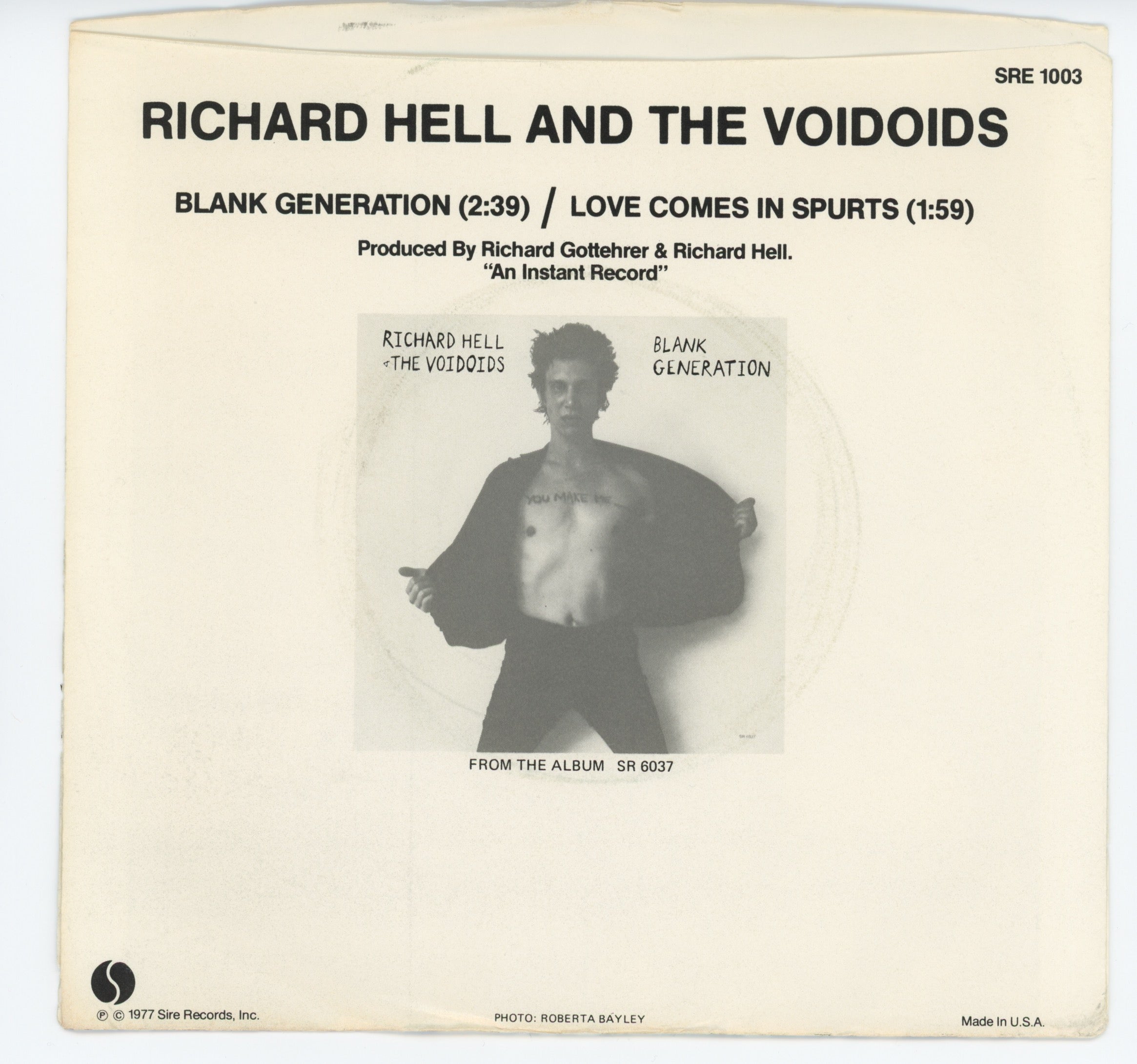 Richard Hell & The Voidoids - Blank Generation on Sire Promo