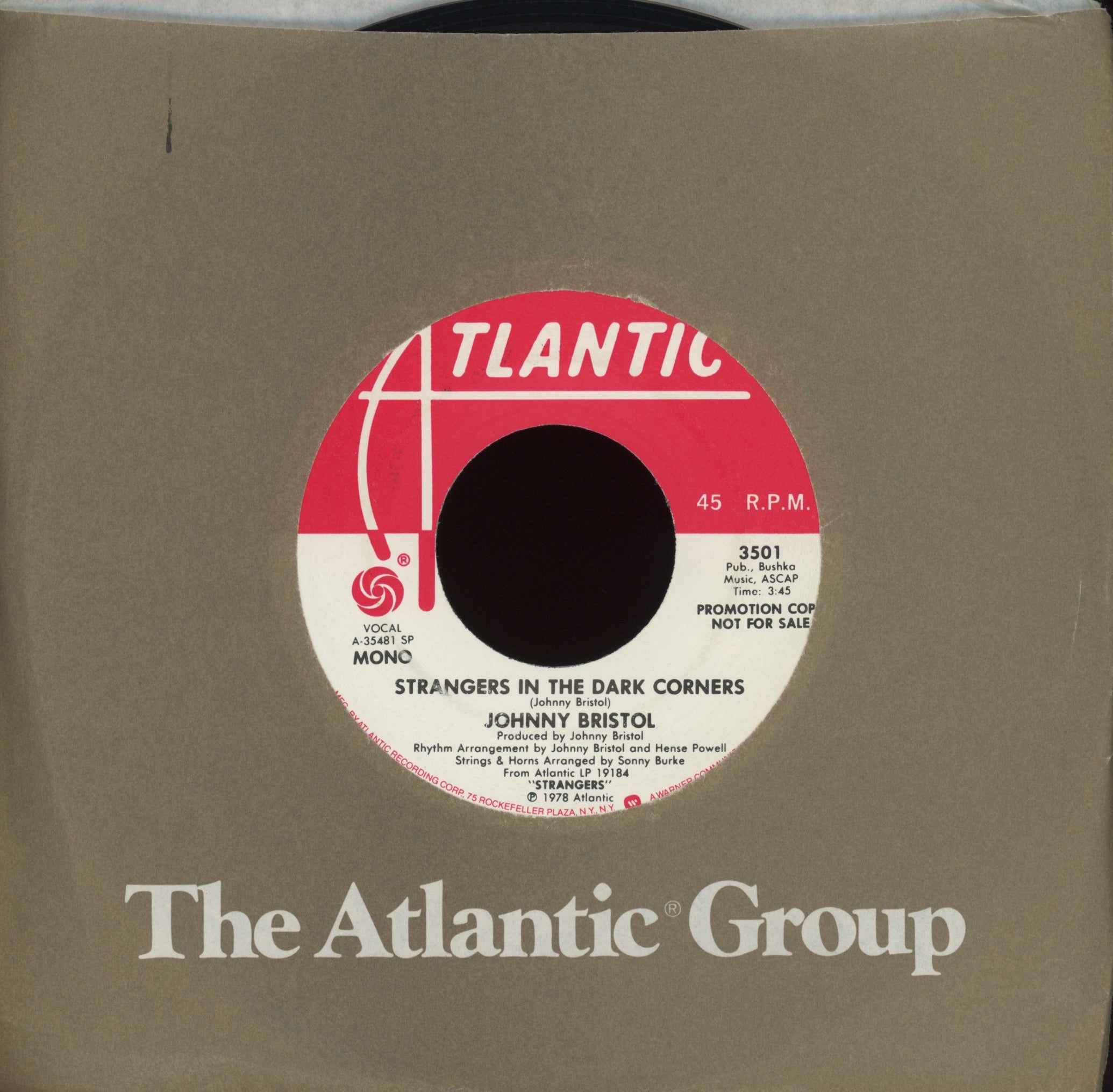 Johnny Bristol - Strangers In The Dark Corners on Atlantic Promo