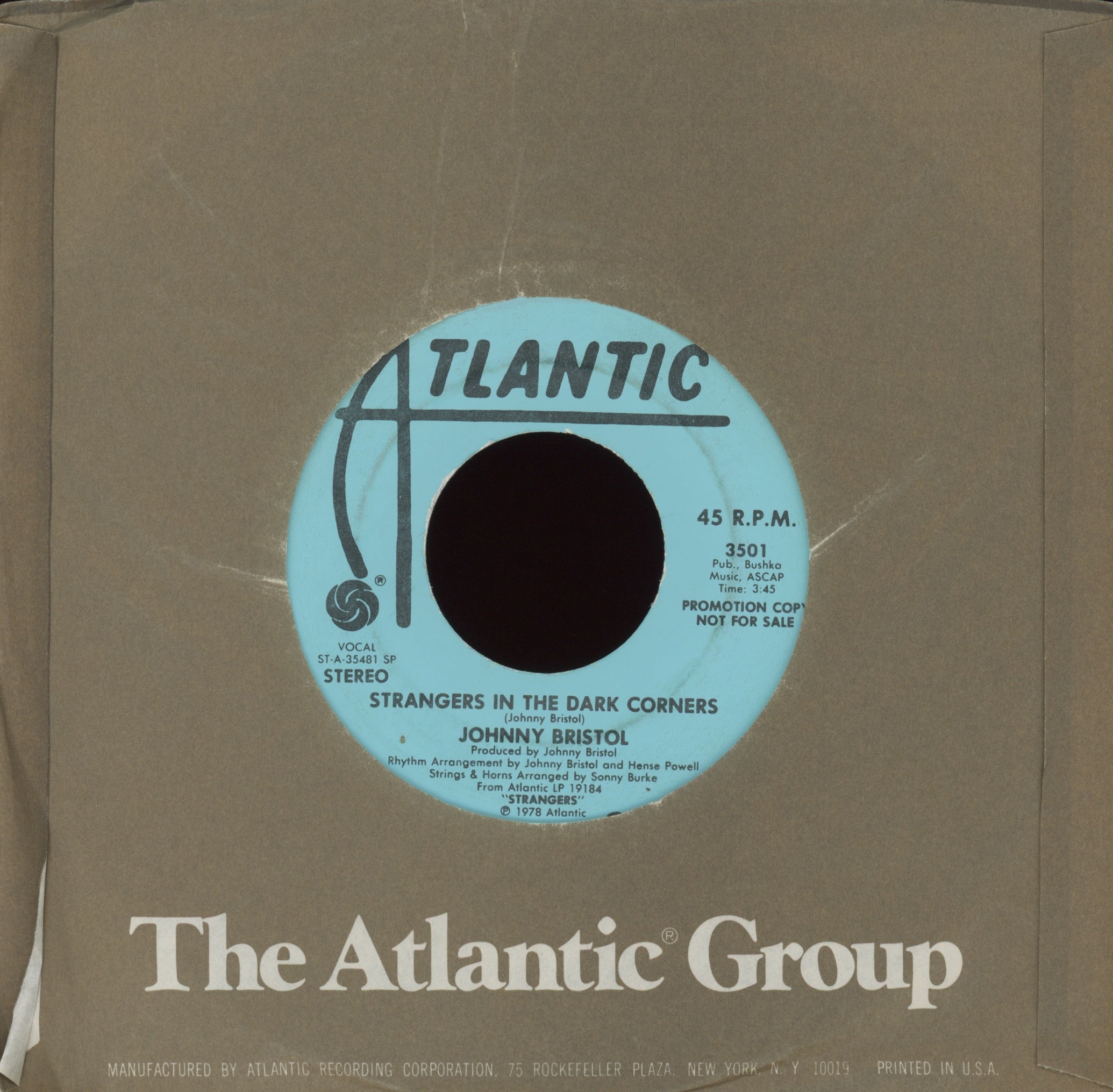 Johnny Bristol - Strangers In The Dark Corners on Atlantic Promo