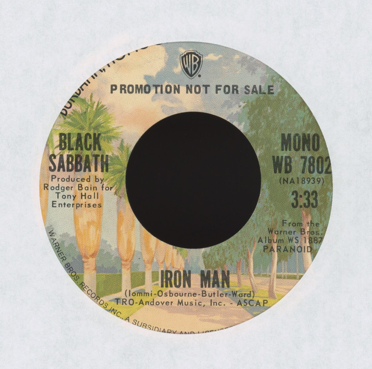 Black Sabbath - Iron Man on WB Promo Reissue 45