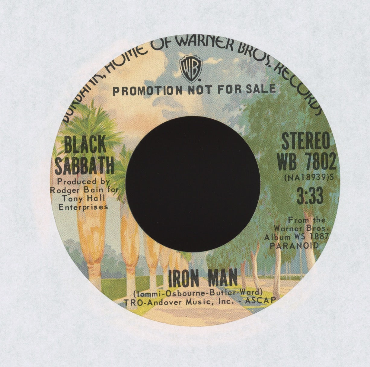 Black Sabbath - Iron Man on WB Promo Reissue 45