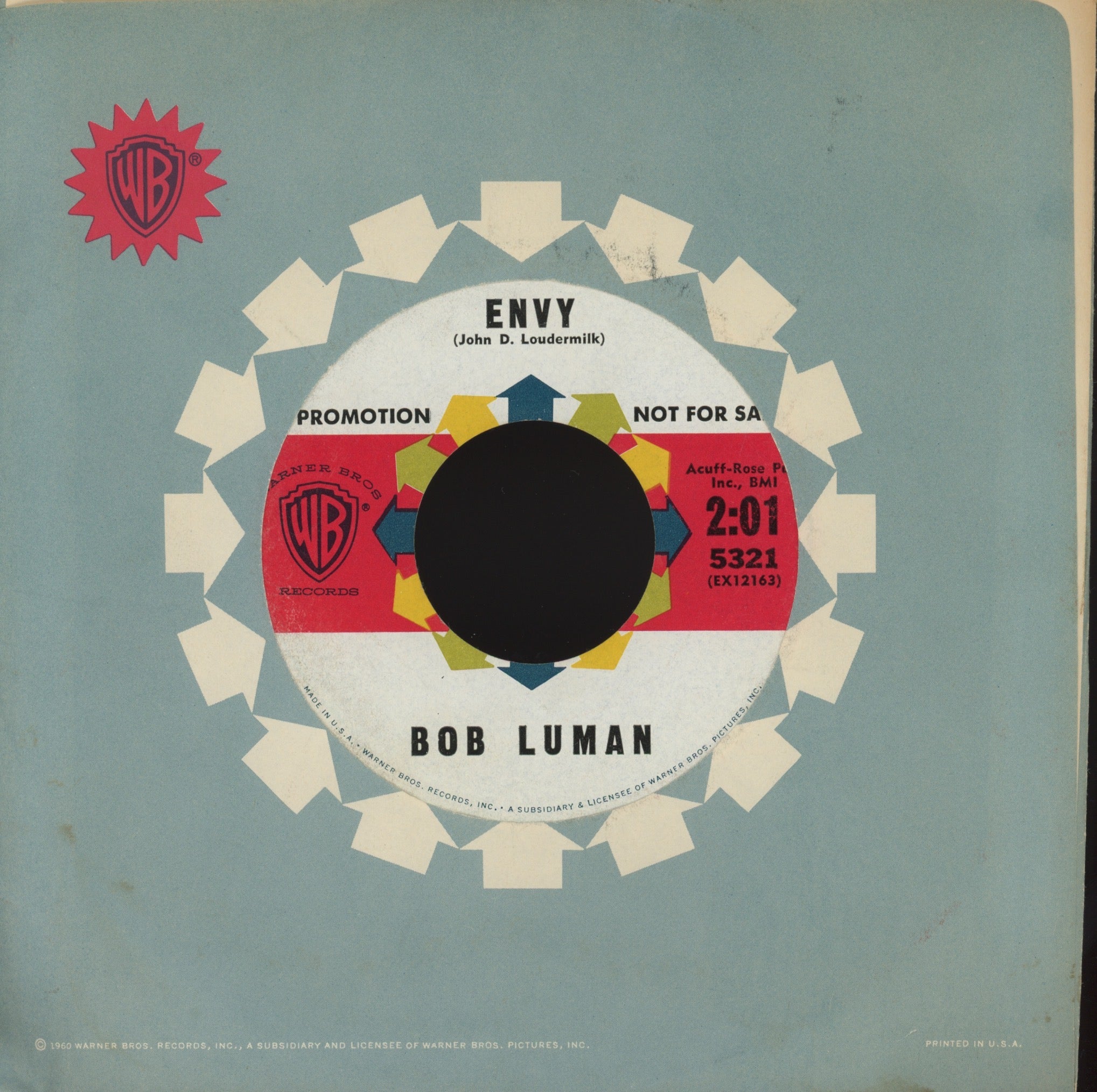 Bob Luman - Envy / You're Everything on Warner Bros Promo Rockabilly 45