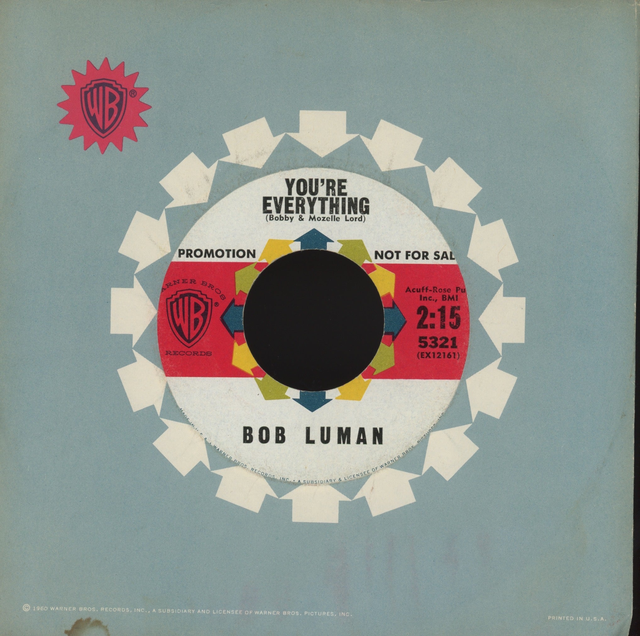 Bob Luman - Envy / You're Everything on Warner Bros Promo Rockabilly 45