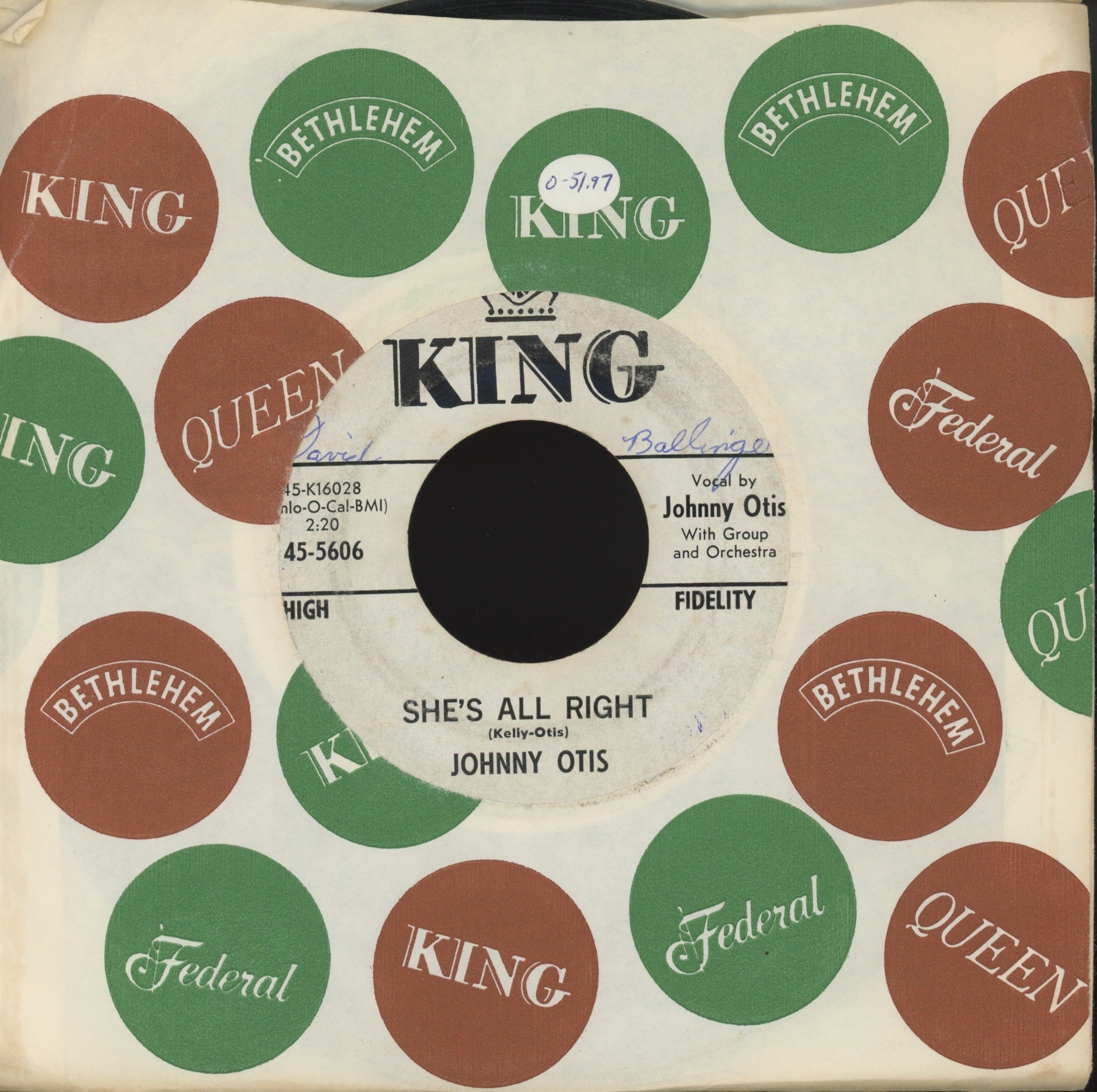 Johnny Otis - She's All Right on King Promo R&B 45