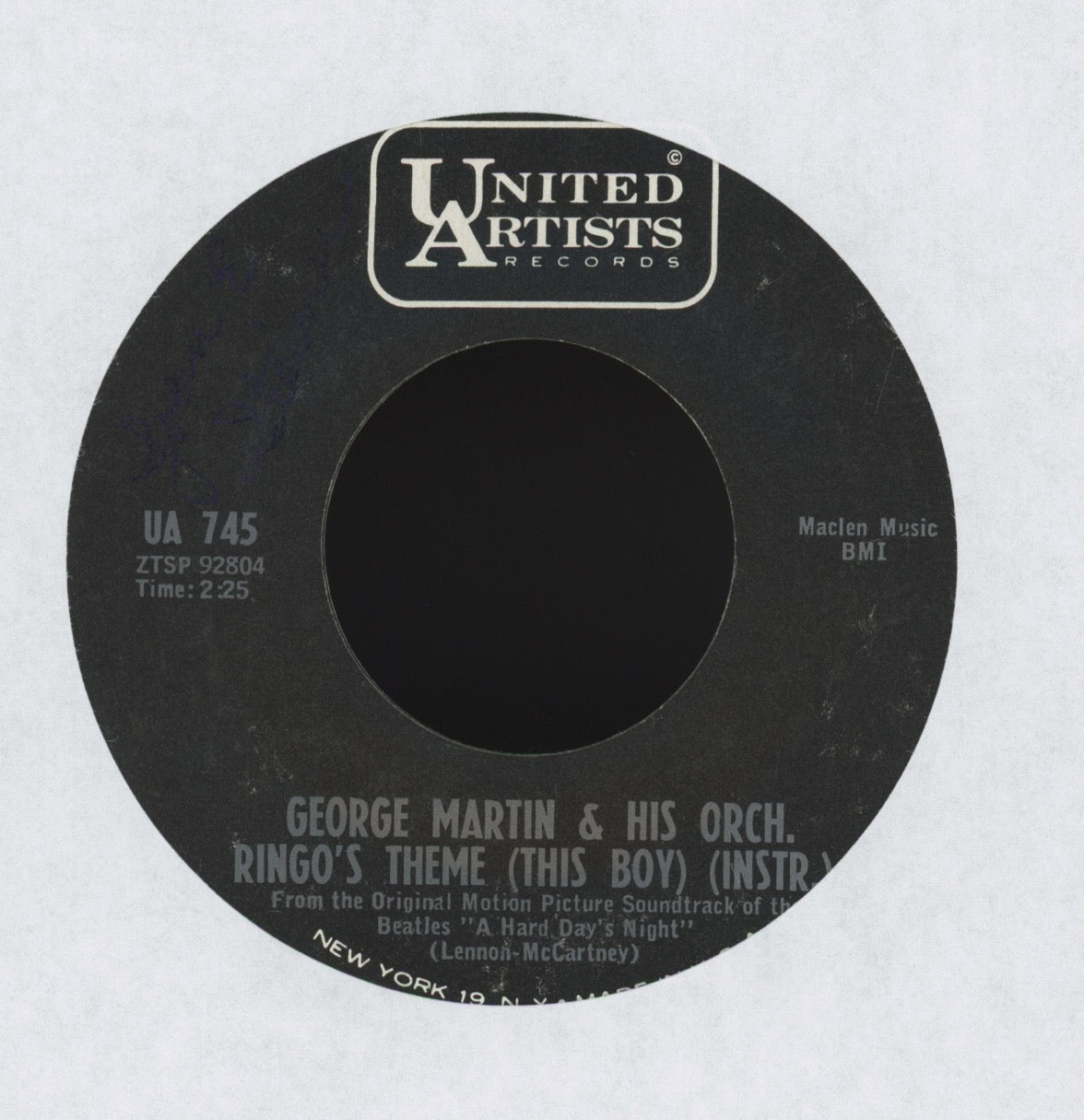 George Martin And His Orchestra - Ringo's Theme (This Boy) on UA 45 With Picture Sleeve