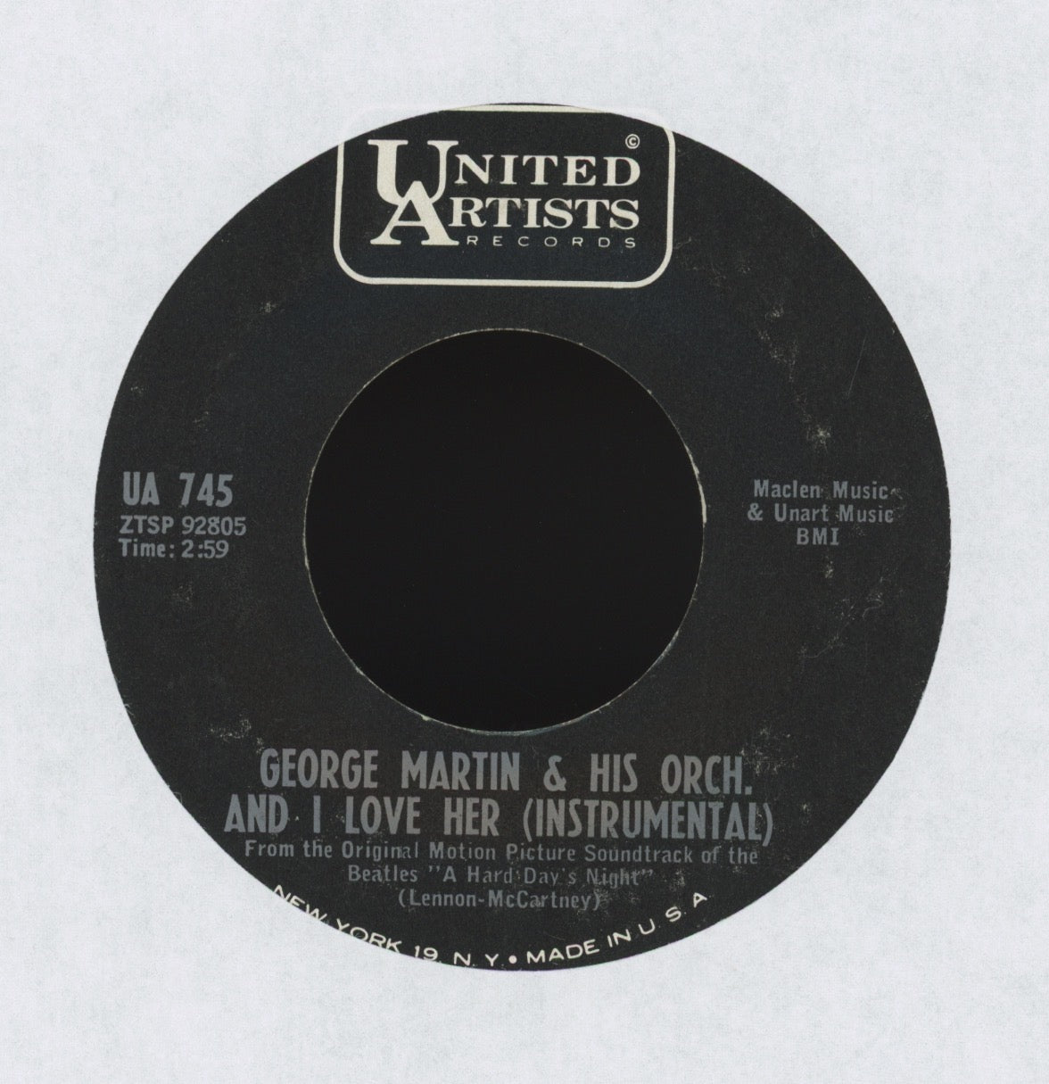 George Martin And His Orchestra - Ringo's Theme (This Boy) on UA 45 With Picture Sleeve