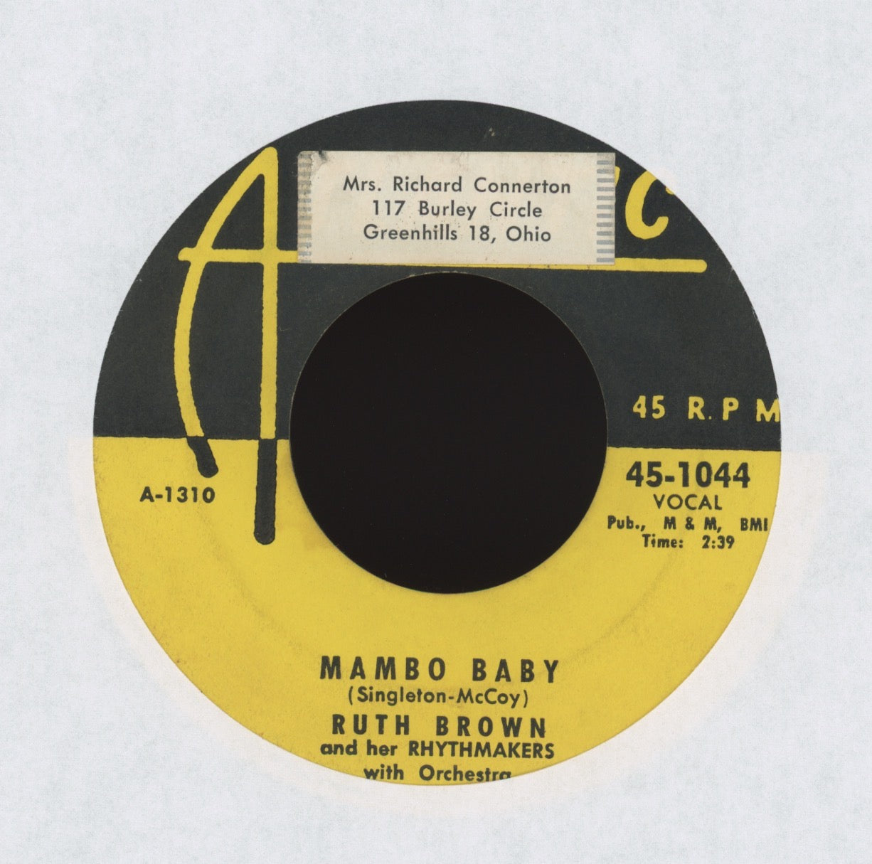 Ruth Brown And Her Rhythmakers - Mambo Baby on Atlantic R&B 45