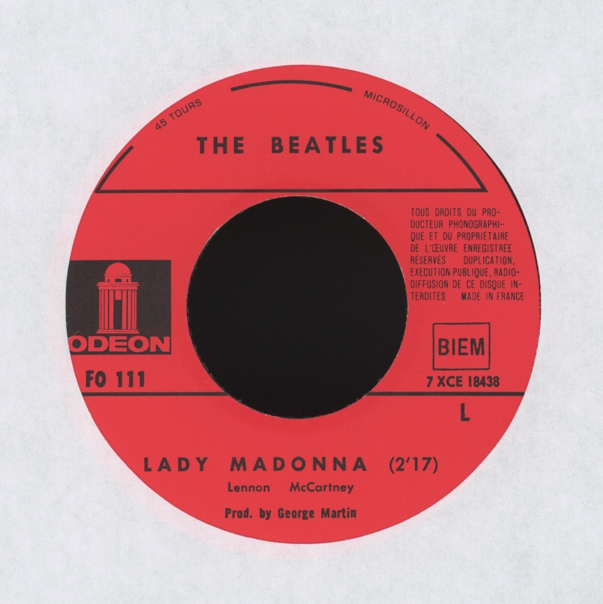 The Beatles - Lady Madonna on Odeon France Reissue 45 With Picture Sleeve