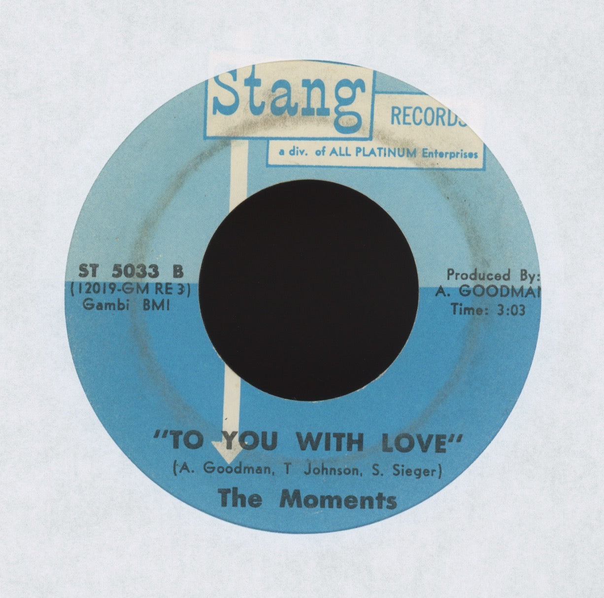 The Moments - To You With Love on Stang Single Sided Sweet Soul 45