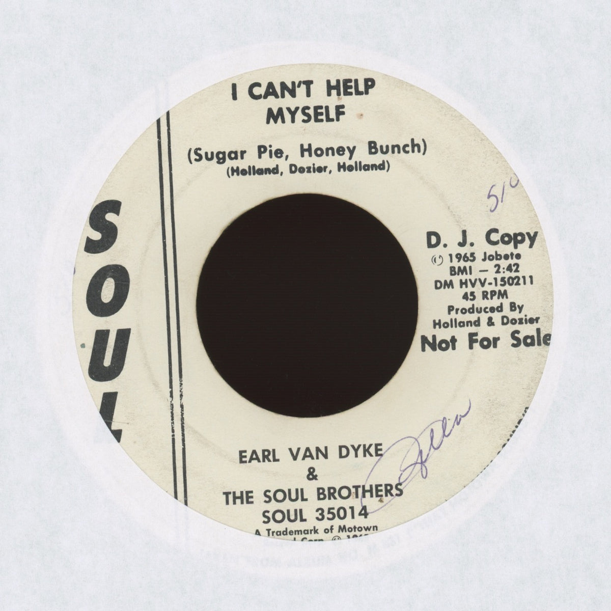 Earl Van Dyke & The Soul Brothers -  I Can't Help Myself (Sugar Pie, Honey Bunch) on Soul - Promo Northern Soul 45