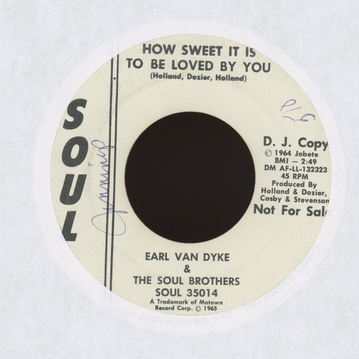 Earl Van Dyke & The Soul Brothers -  I Can't Help Myself (Sugar Pie, Honey Bunch) on Soul - Promo Northern Soul 45