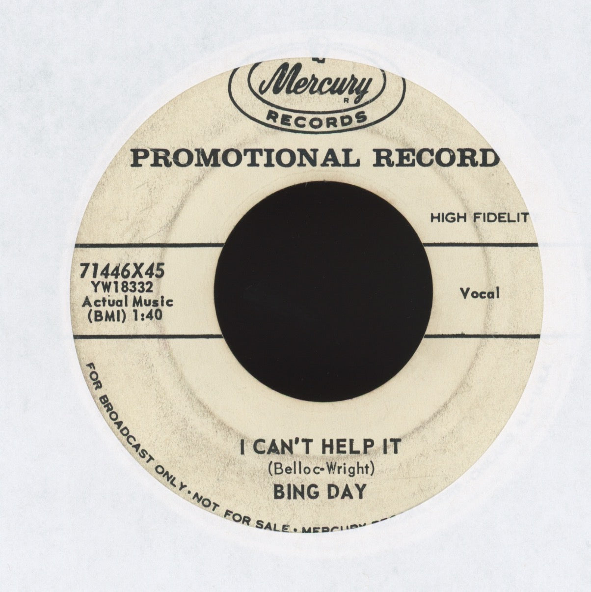Bing Day - I Can't Help It / Mama's Place on Mercury Promo Rockabilly 45