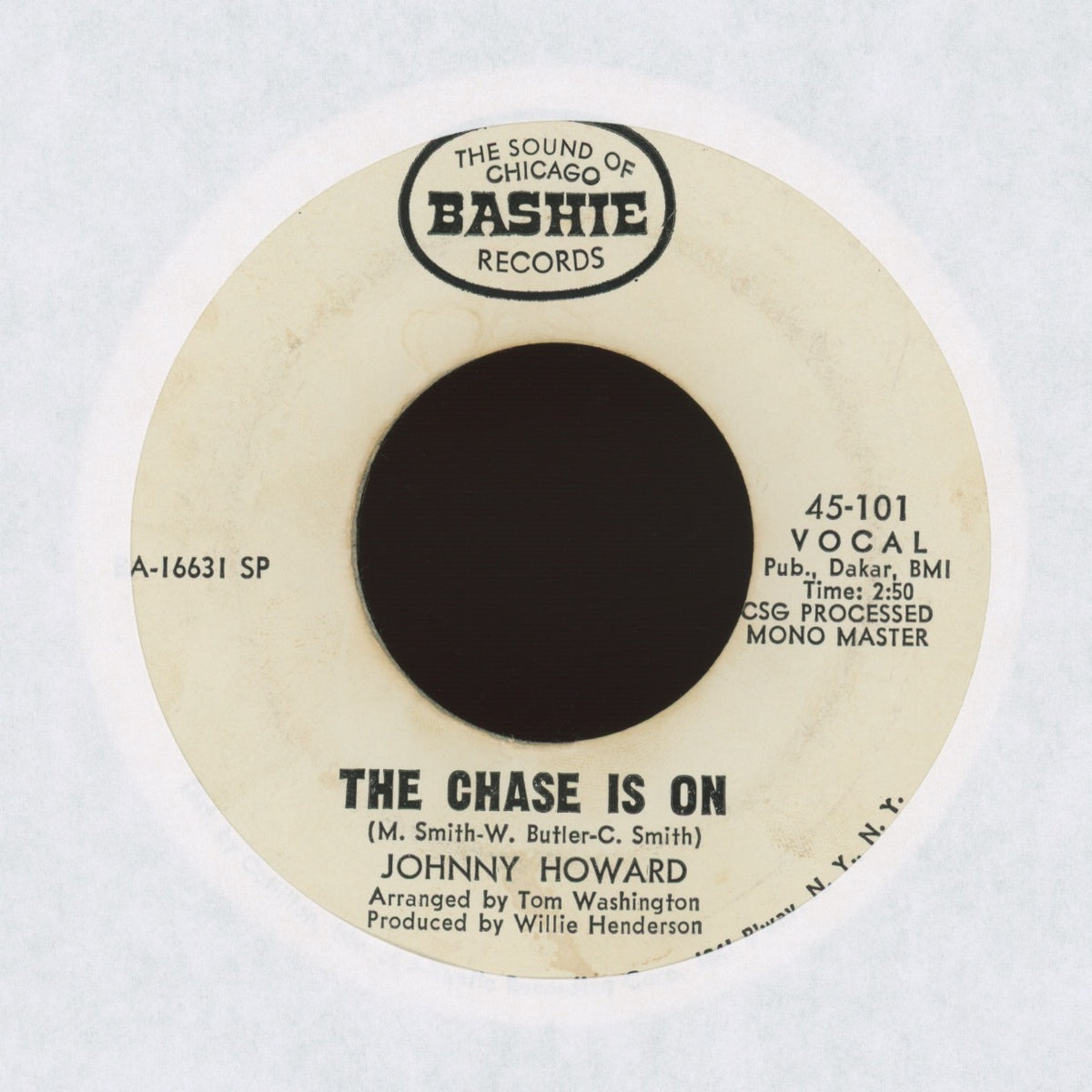 Johnny Howard - The Chase is On on Bashie Records - Promo Northern Soul 45
