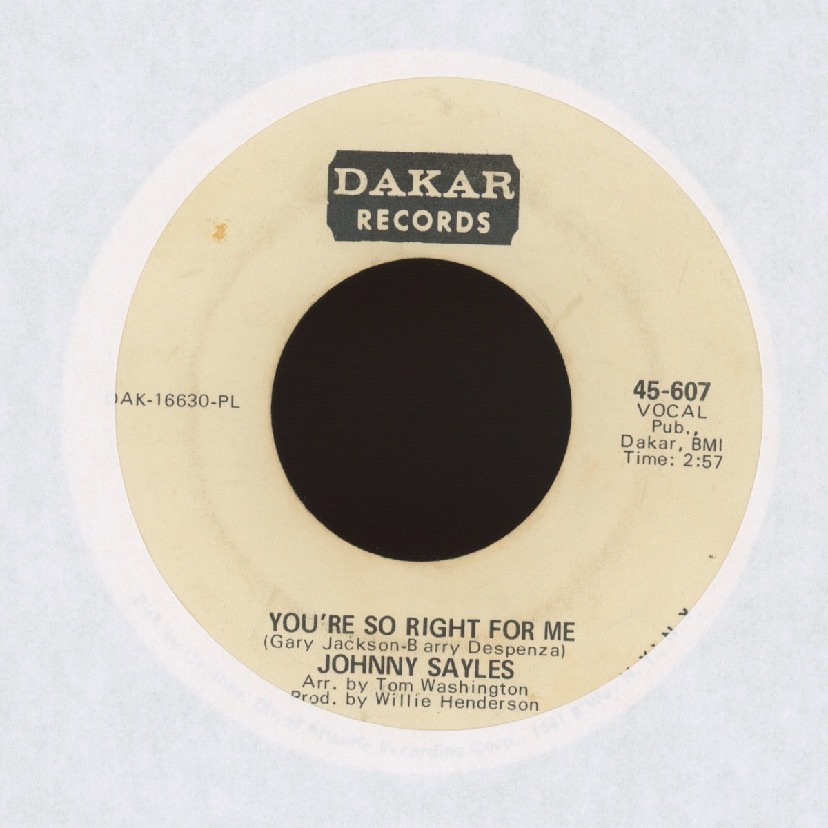 Johnny Sayles - Somebody's Changing (My Sweet Baby's Mind) on Dakar Records - Promo Northern Soul 45