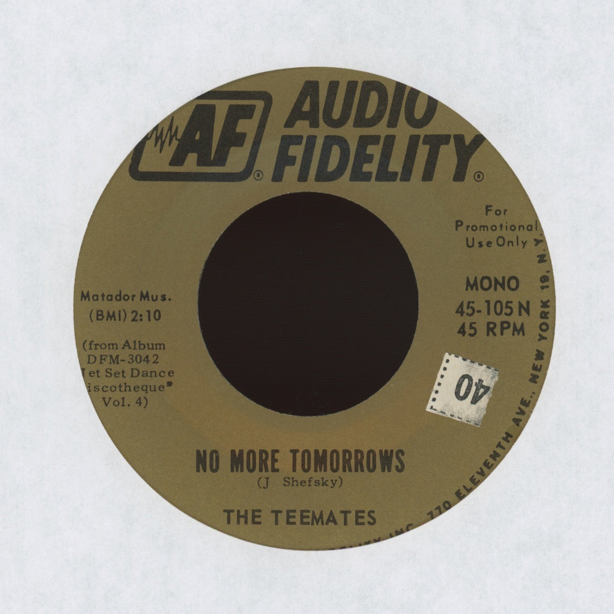 The Teemates - Nightfall / No More Tomorrows on Audio Fidelity Garage Surf 45 With Picture Sleeve