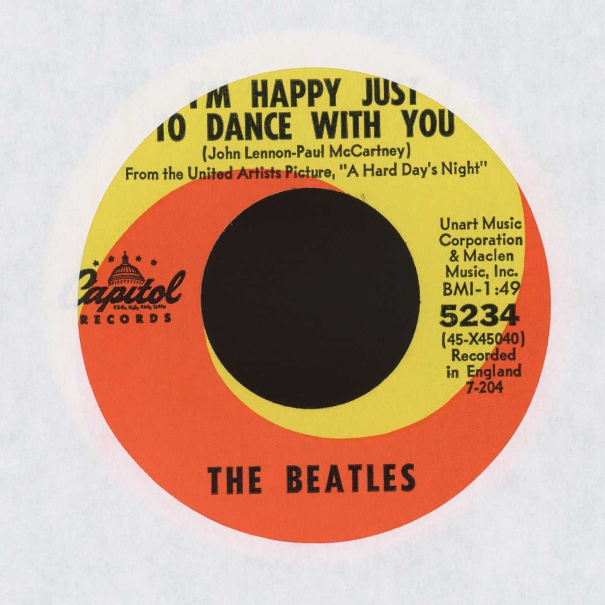 The Beatles - I'll Cry Instead / I'm Happy Just To Dance With You on Capitol Records Rock 45 With Picture Sleeve