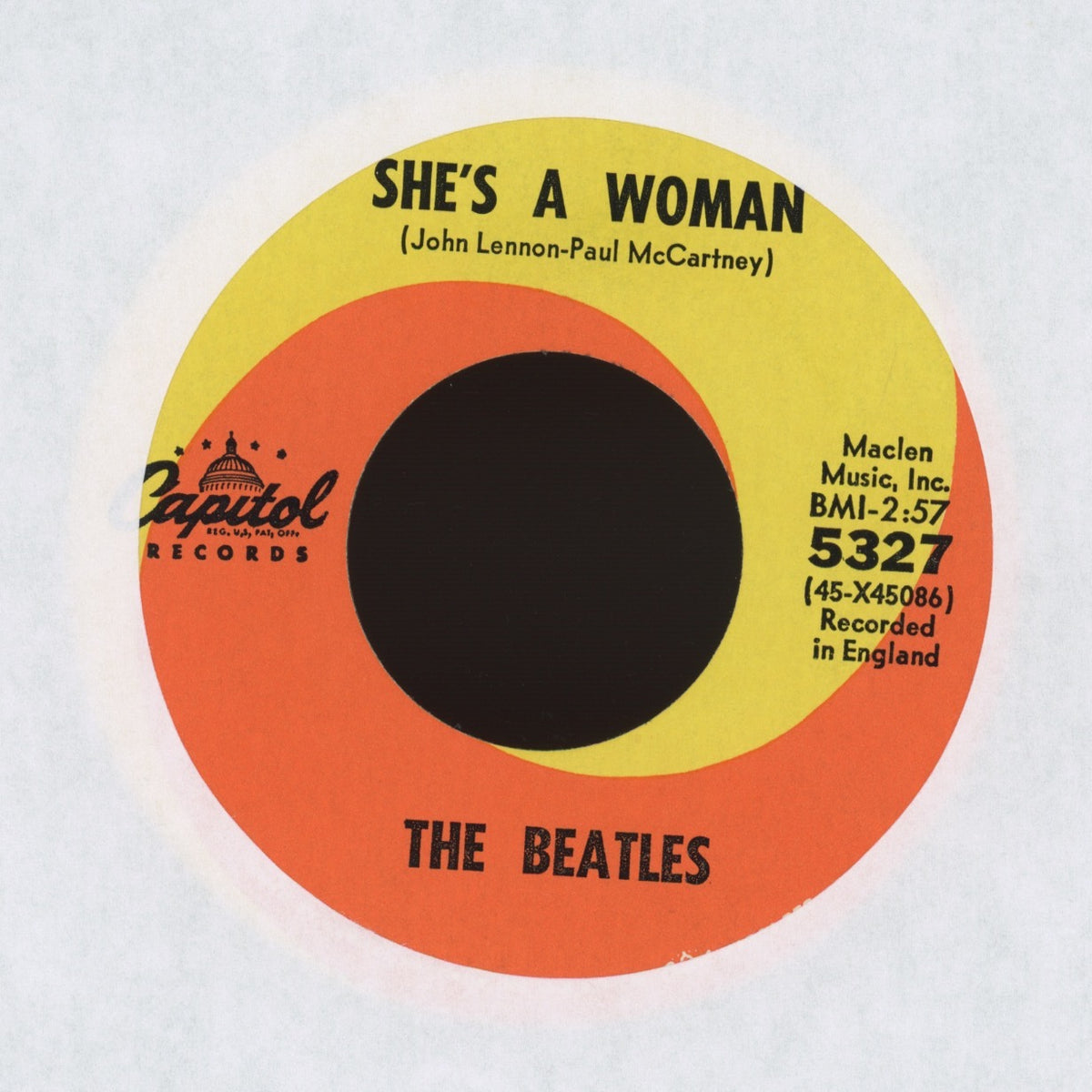 The Beatles - I Feel Fine / She's A Woman on Capitol Records Rock 45 With Picture Sleeve